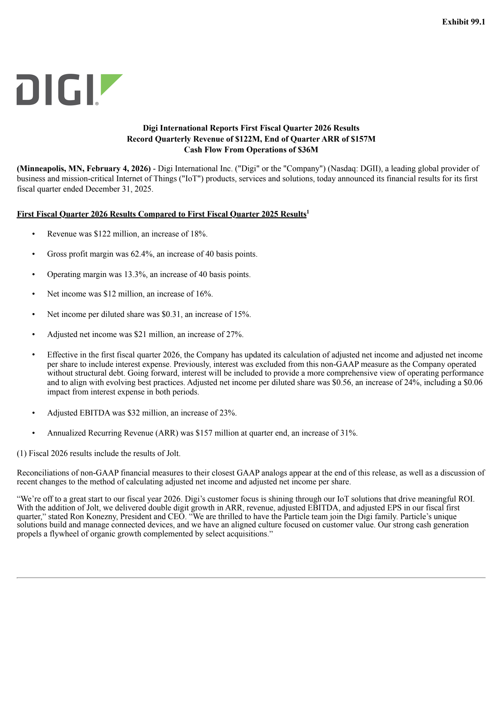 Digi International's Q1 2026 Press Release