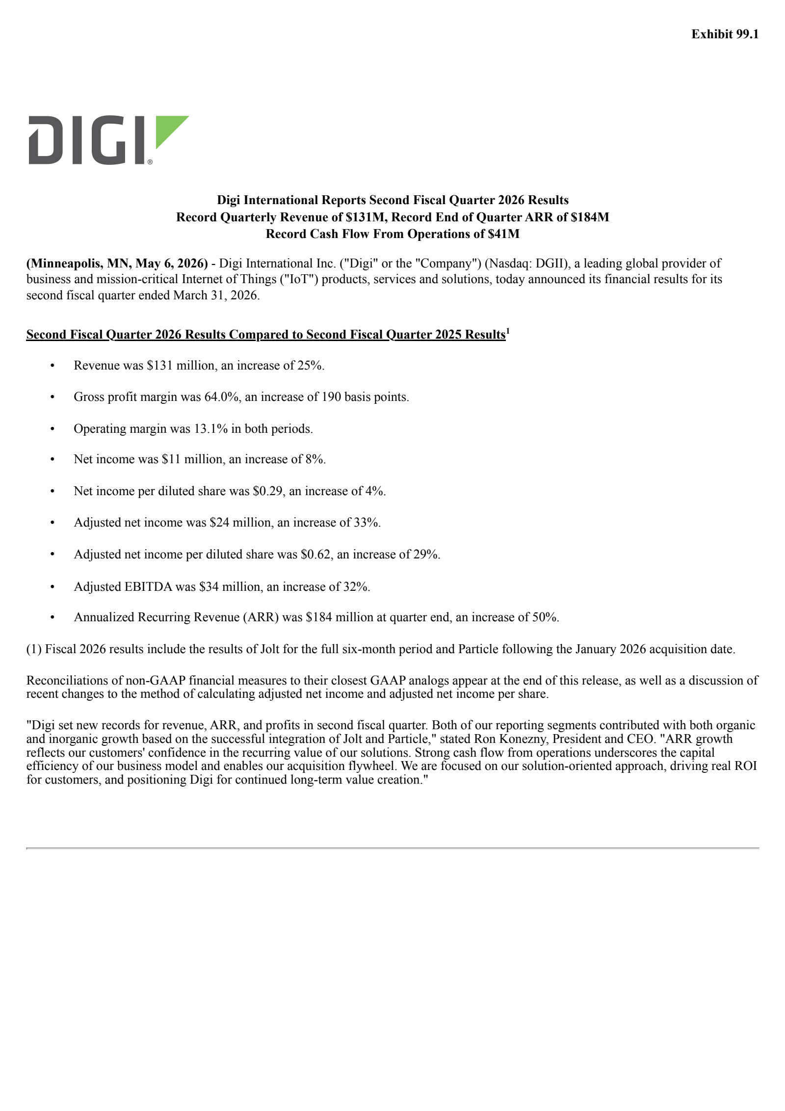 Digi International's Q2 2026 Press Release