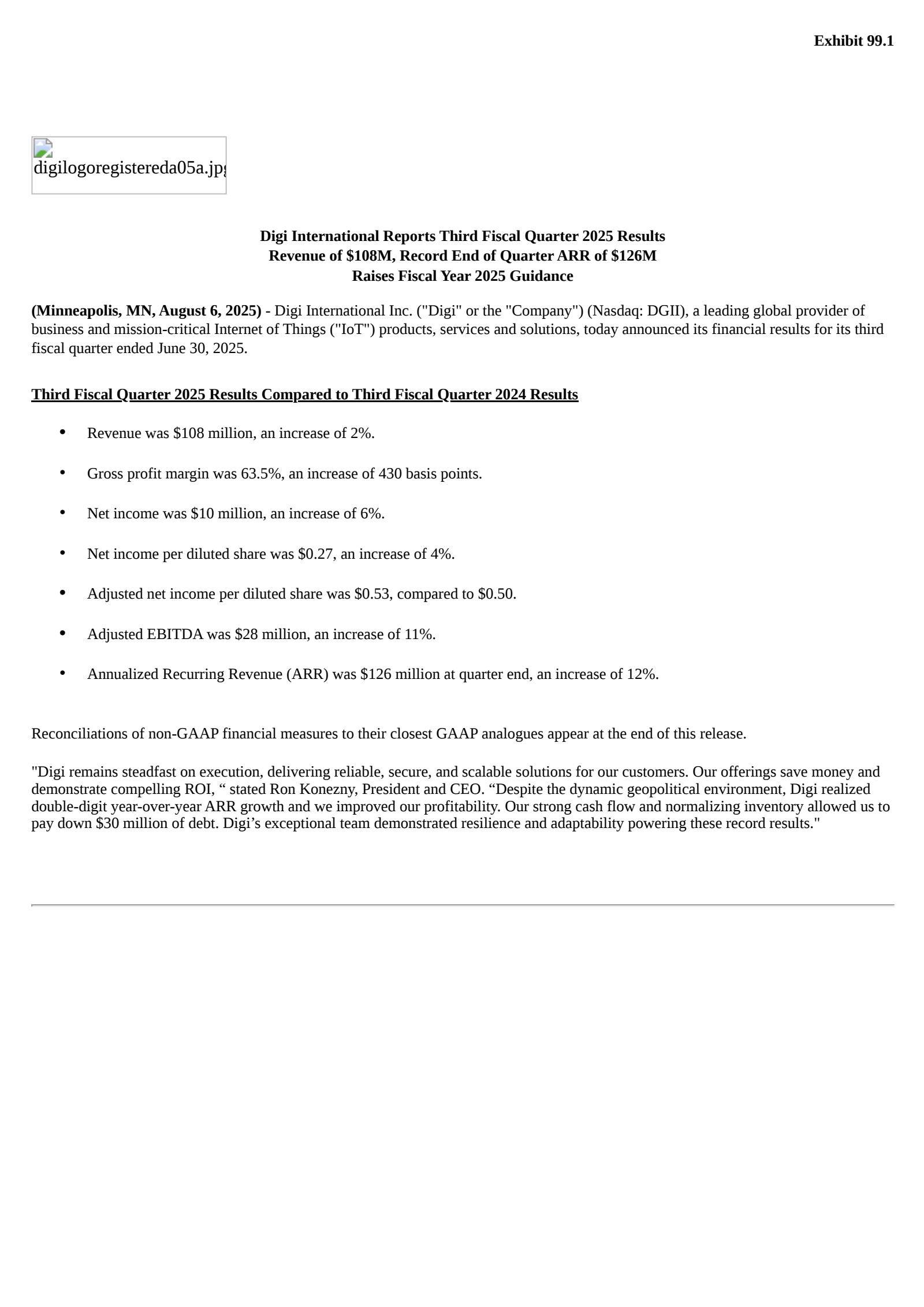 Digi International's Q3 2025 Press Release