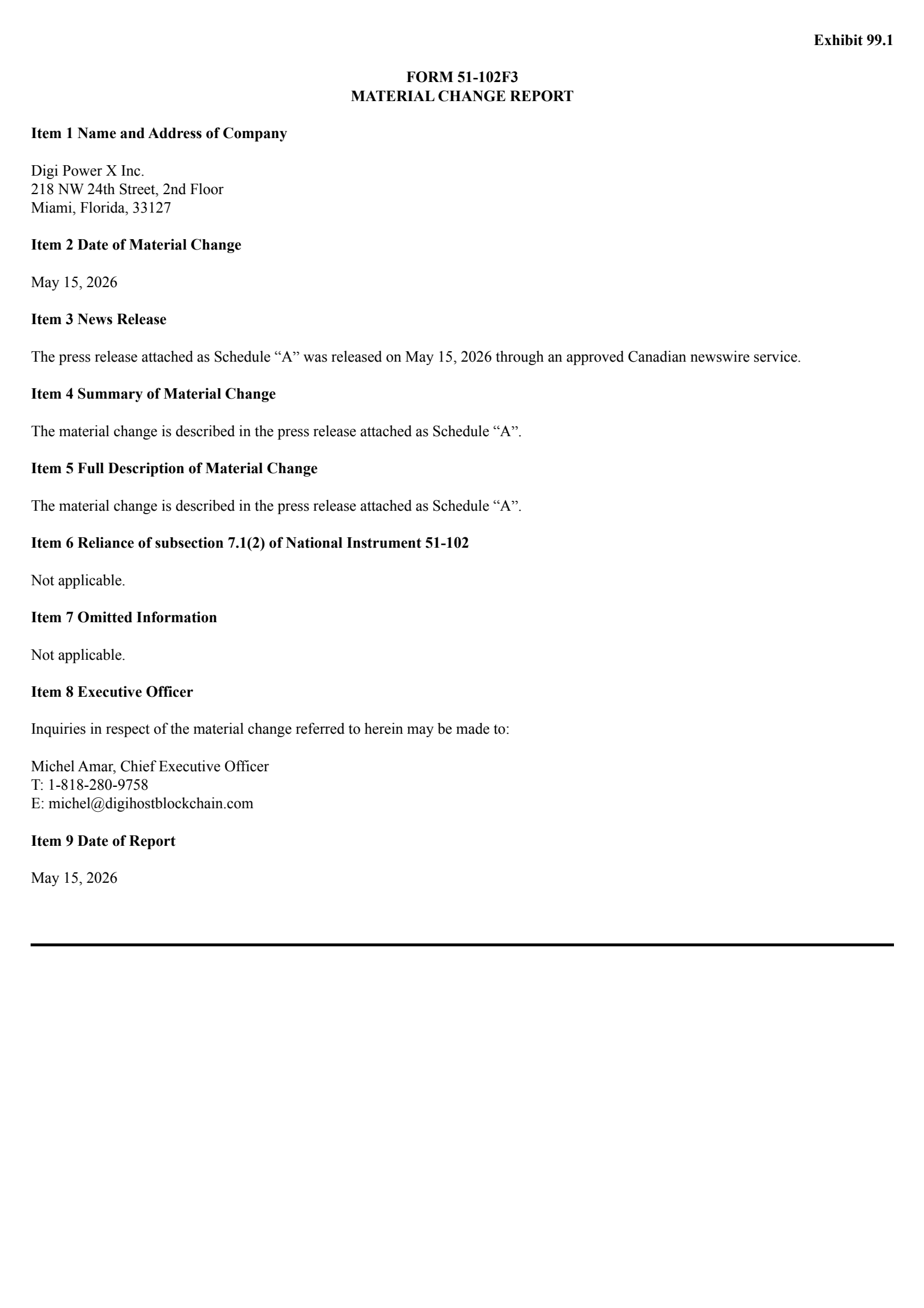 Digi Power X's Q1 2026 Press Release