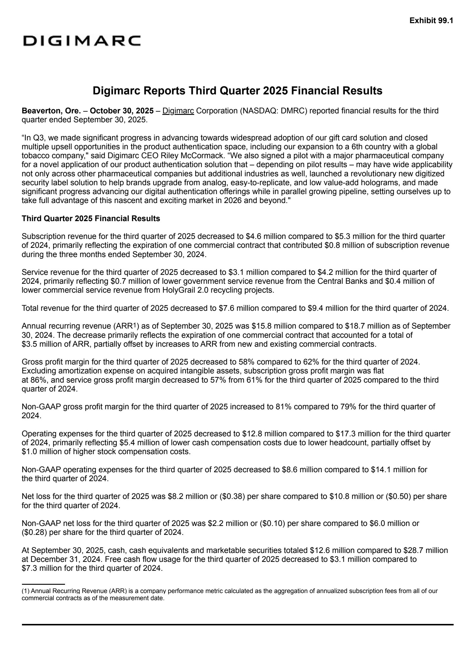 Digimarc's Q3 2025 Earnings Release