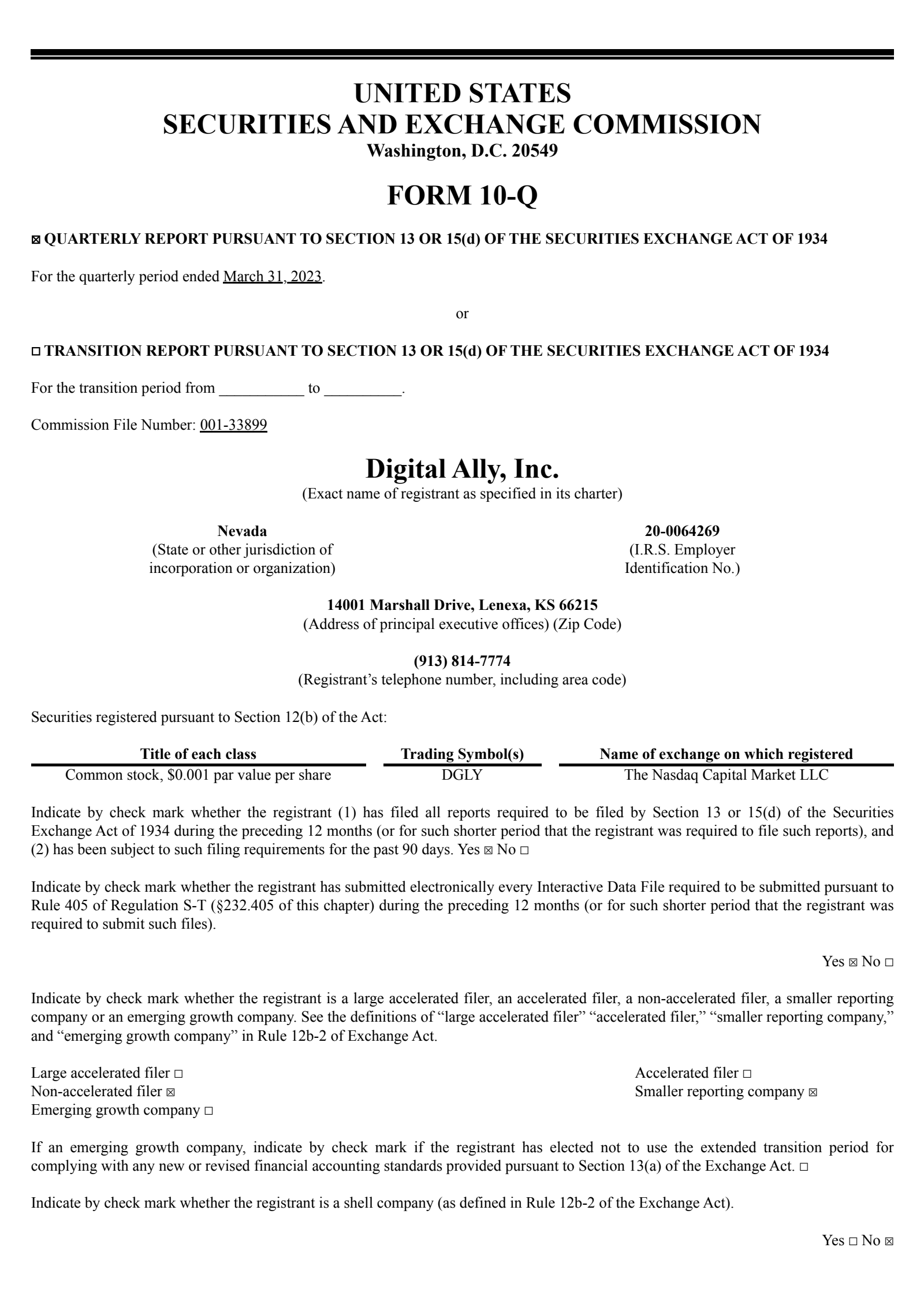 Digital Ally Inc./NV's Q1 2023 Quarterly report
