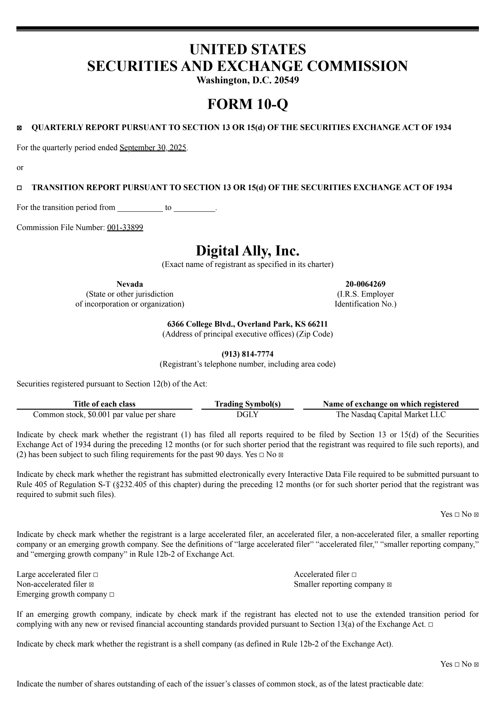 Digital Ally Inc./NV's Q3 2025 Quarterly Report