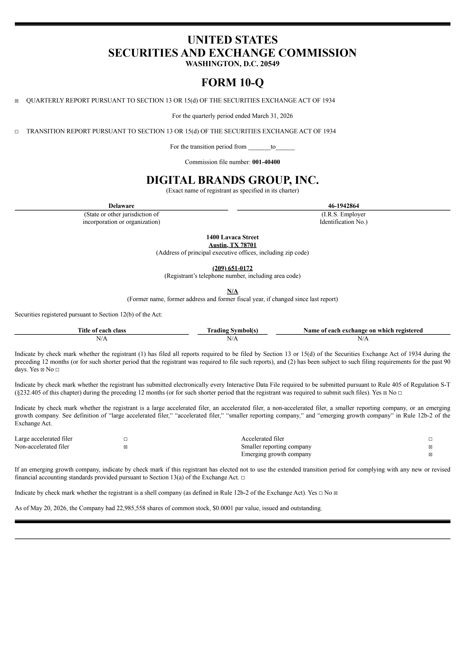 Digital Brands Group's Q1 2026 Quarterly report