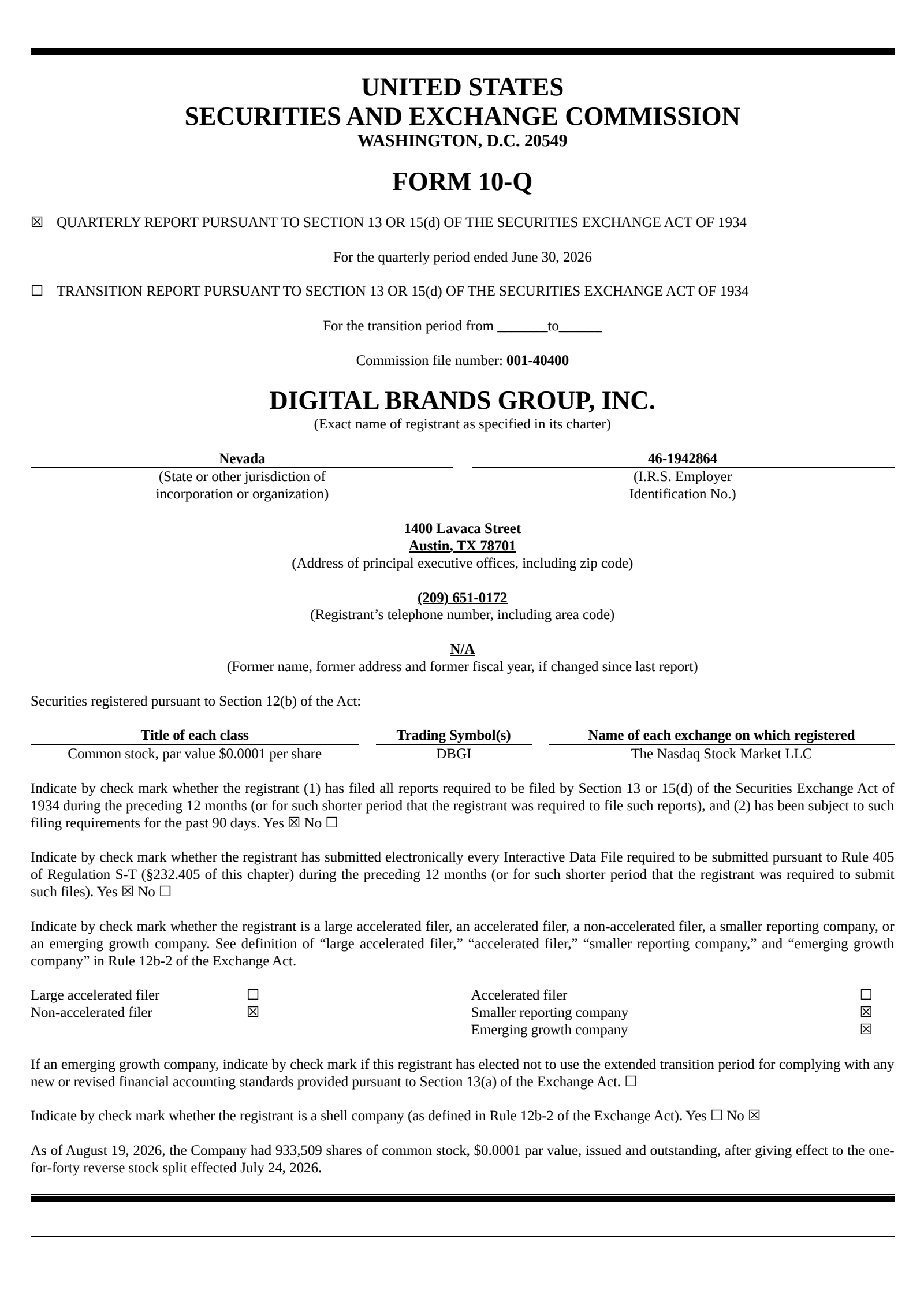 Digital Brands Group's Q2 2026 Quarterly report