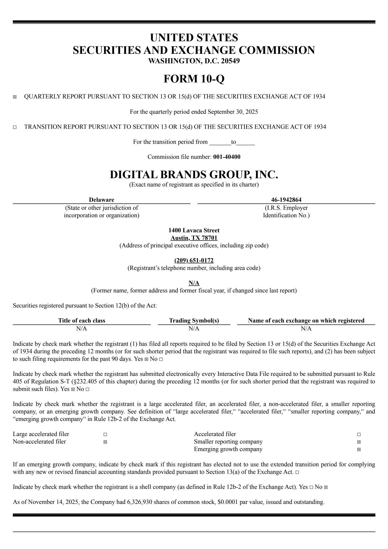 Digital Brands Group's Q3 2025 Quarterly Report