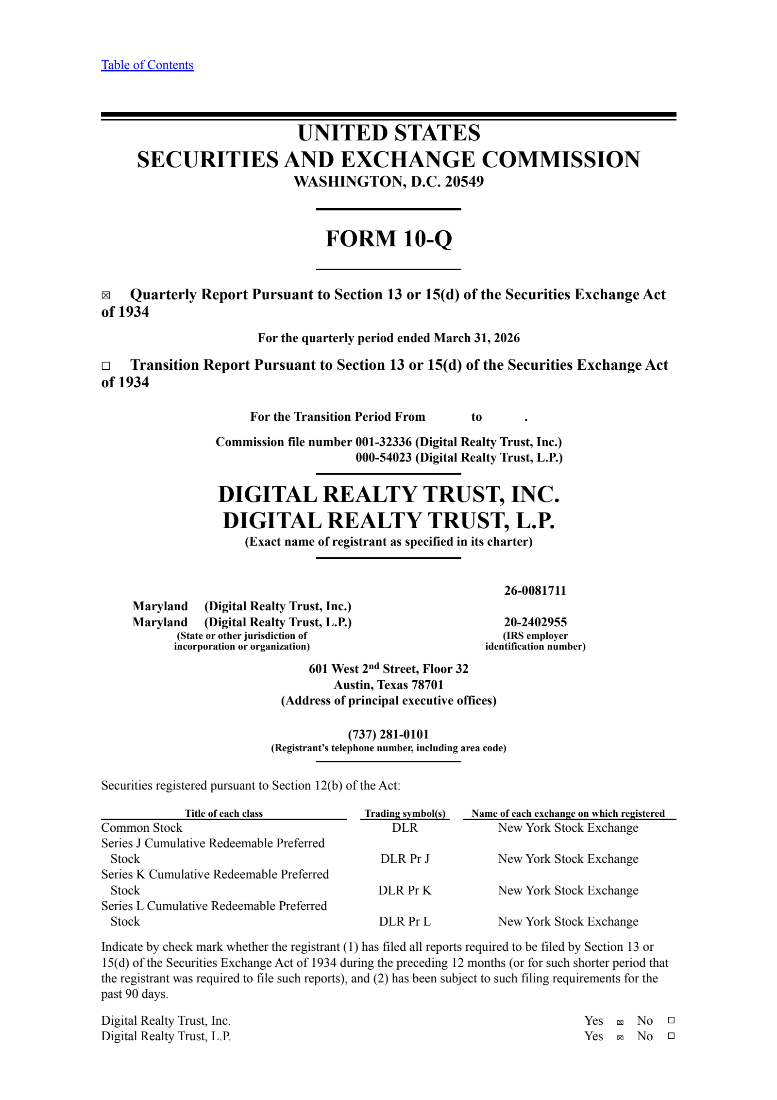 Digital Realty Trust's Q1 2026 Quarterly report