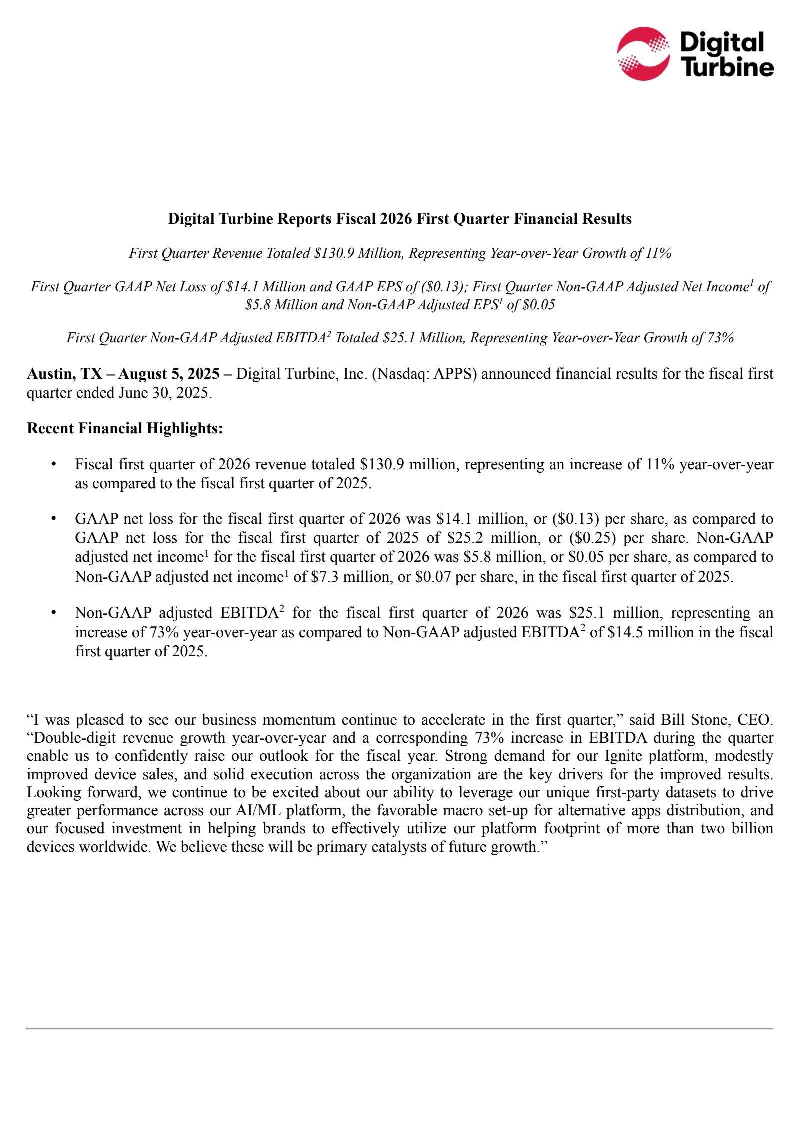 Digital Turbine's Q1 2026 Press Release
