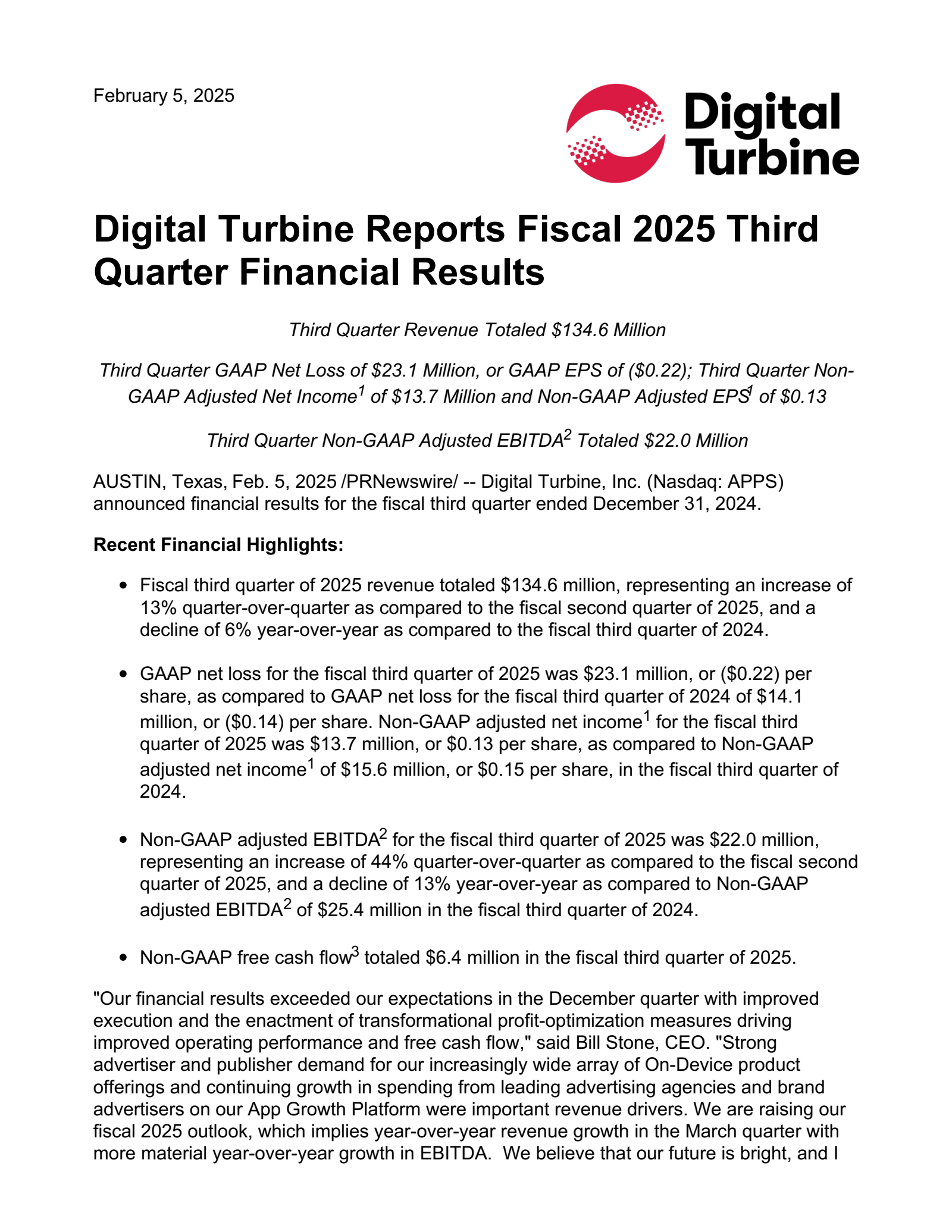 Digital Turbine's Q3 2025 Press Release