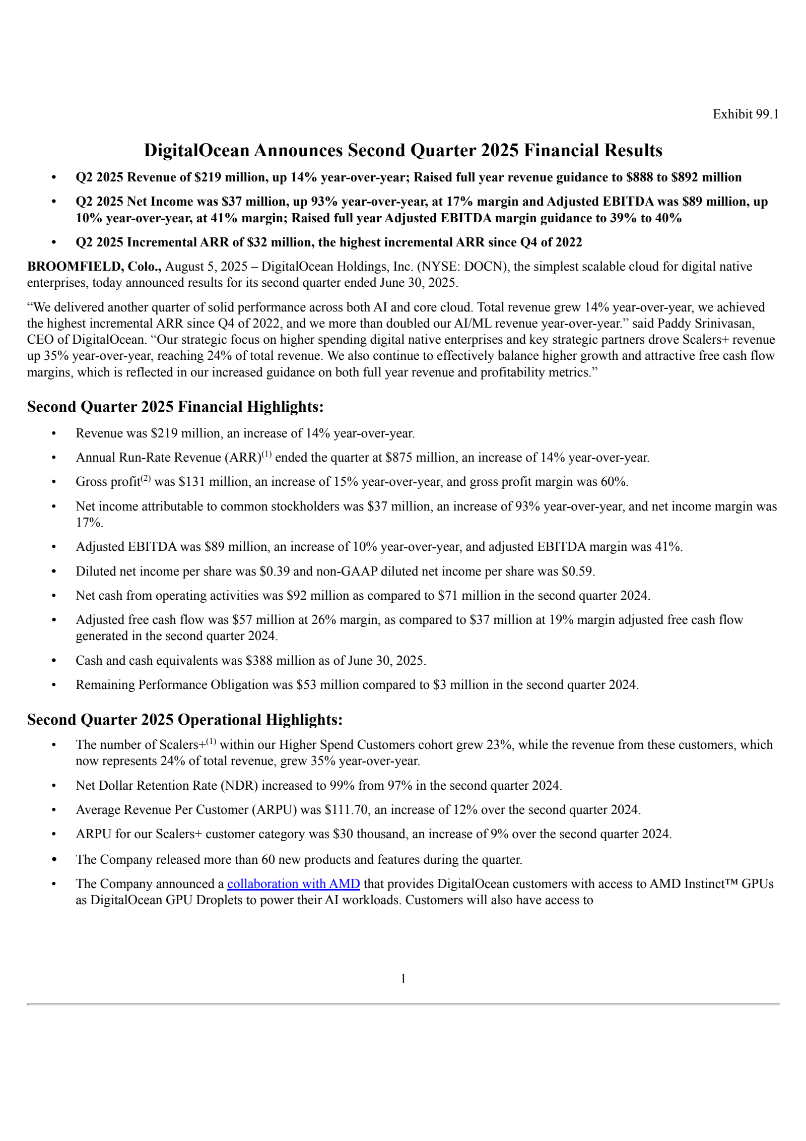 DigitalOcean's Q2 2025 Press Release