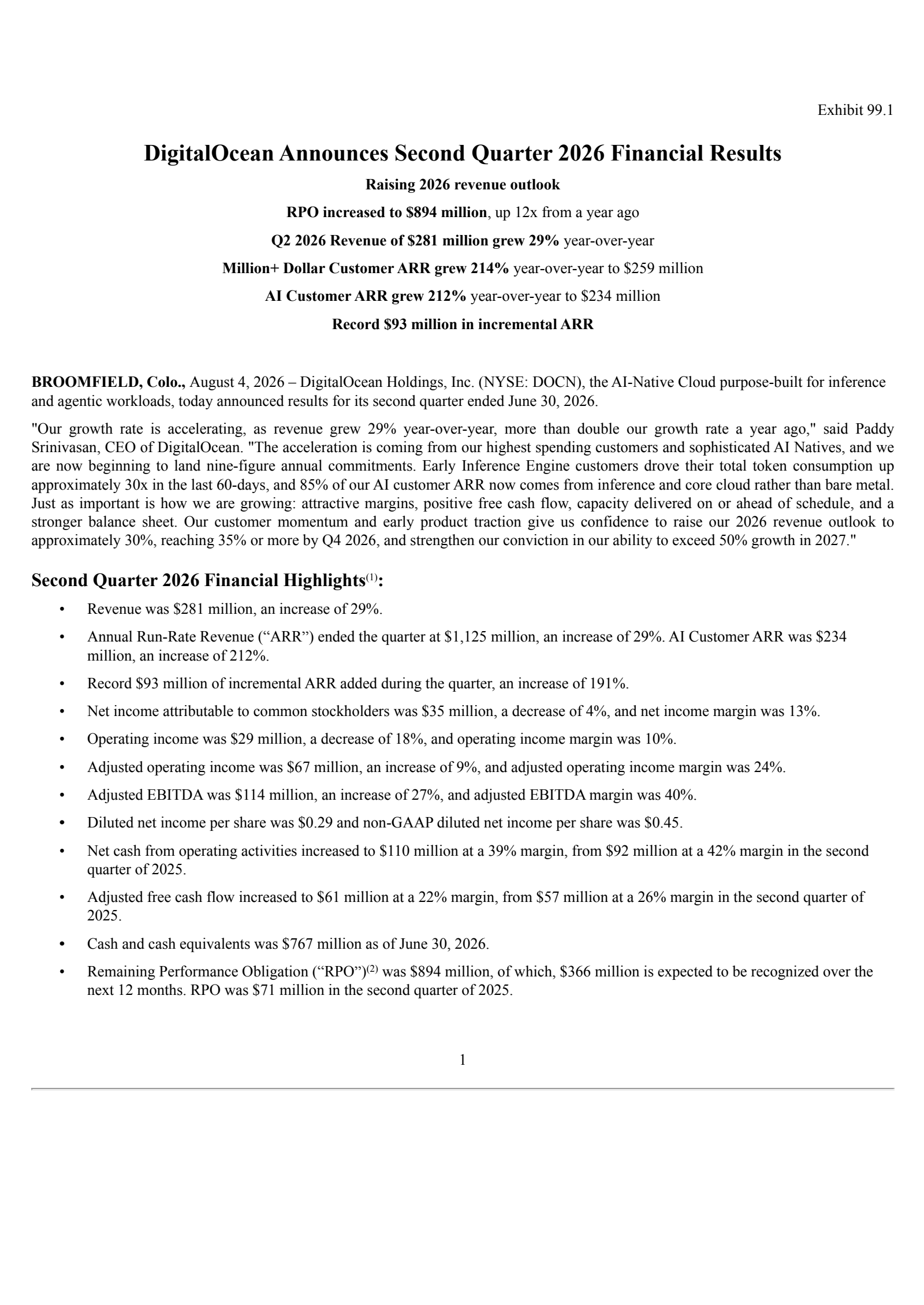 DigitalOcean's Q2 2026 Press Release
