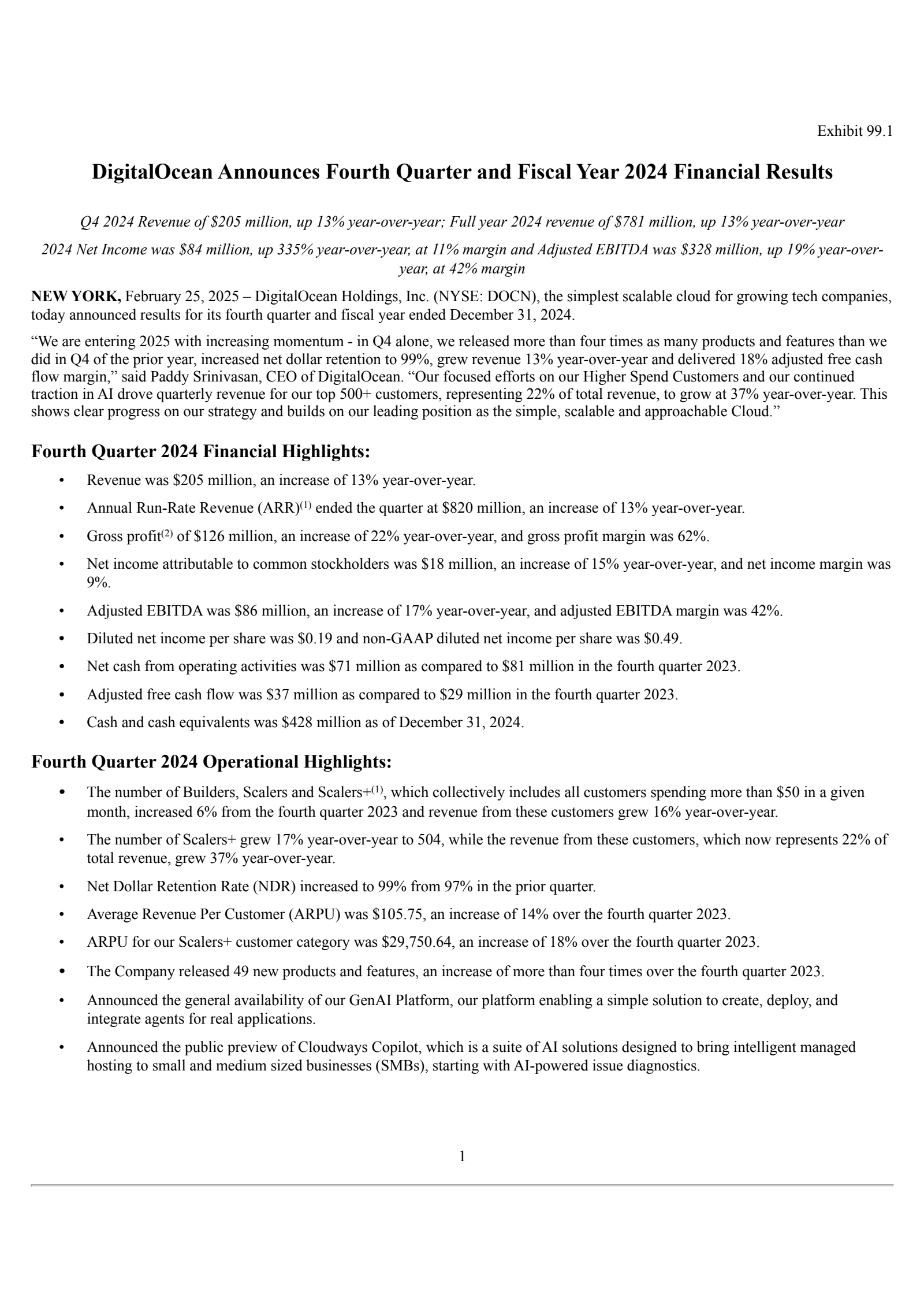 DigitalOcean's Q4 2024 Press Release