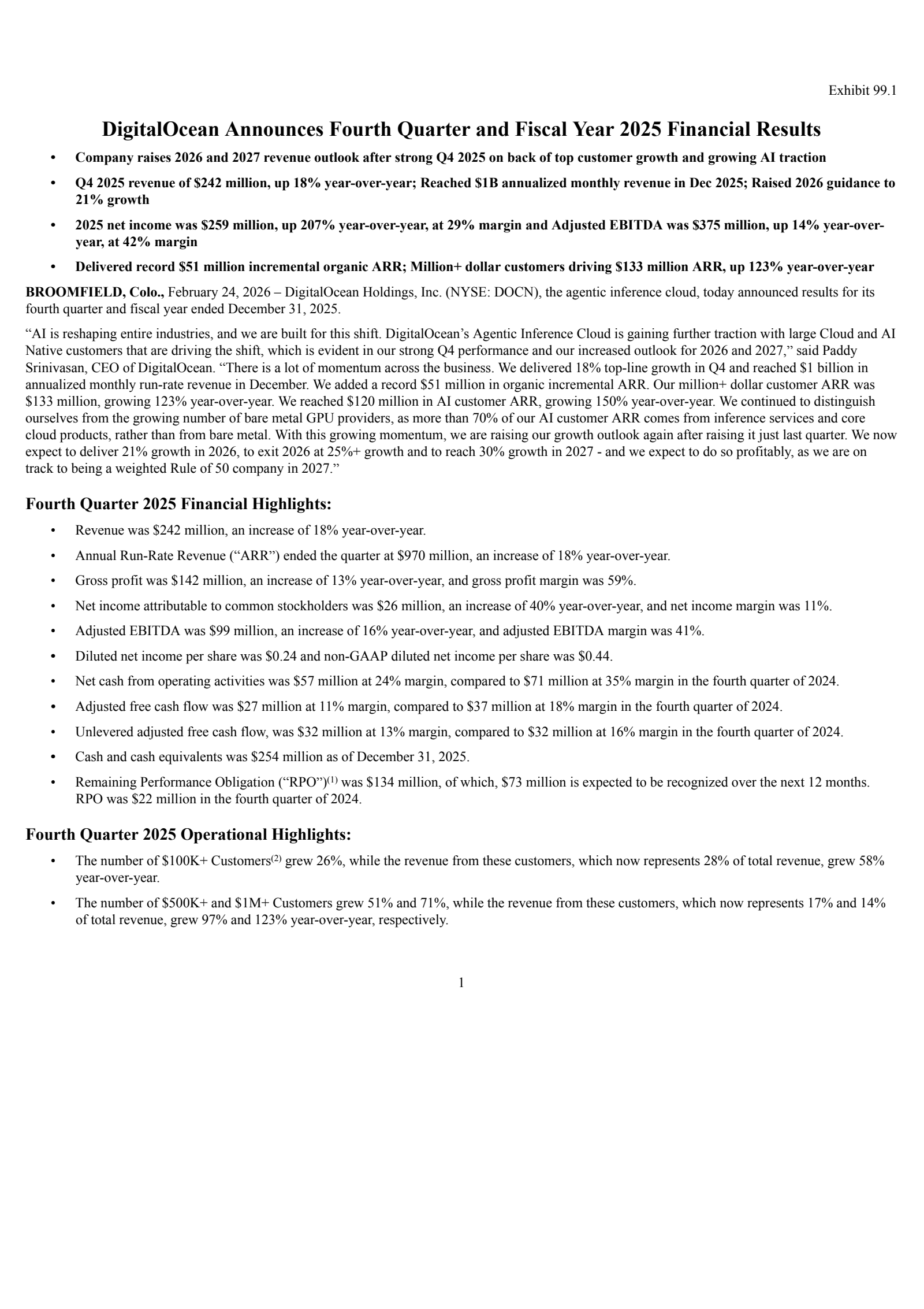 DigitalOcean's Q4 2025 Press Release