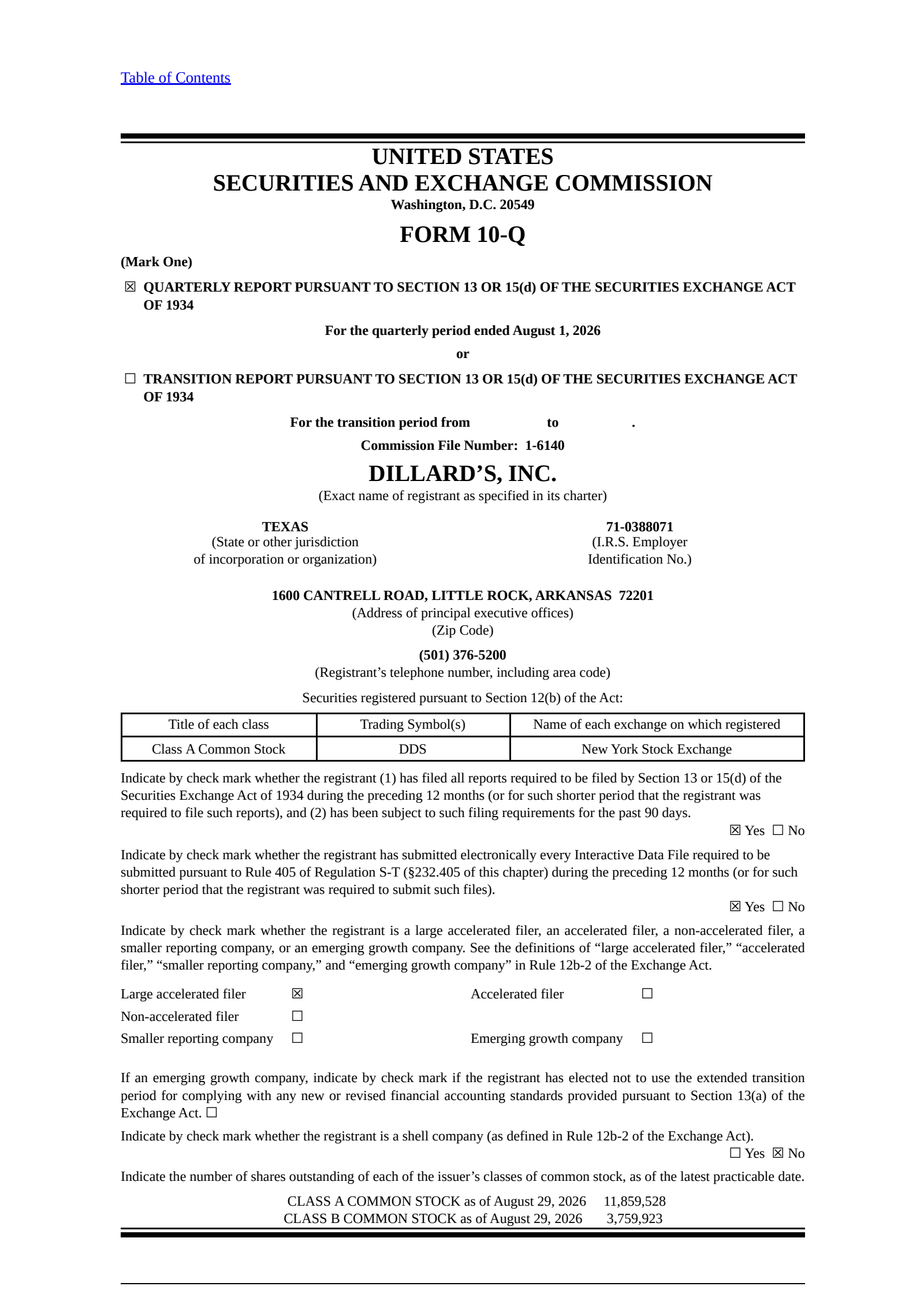 Dillard's' Q2 2027 Quarterly report