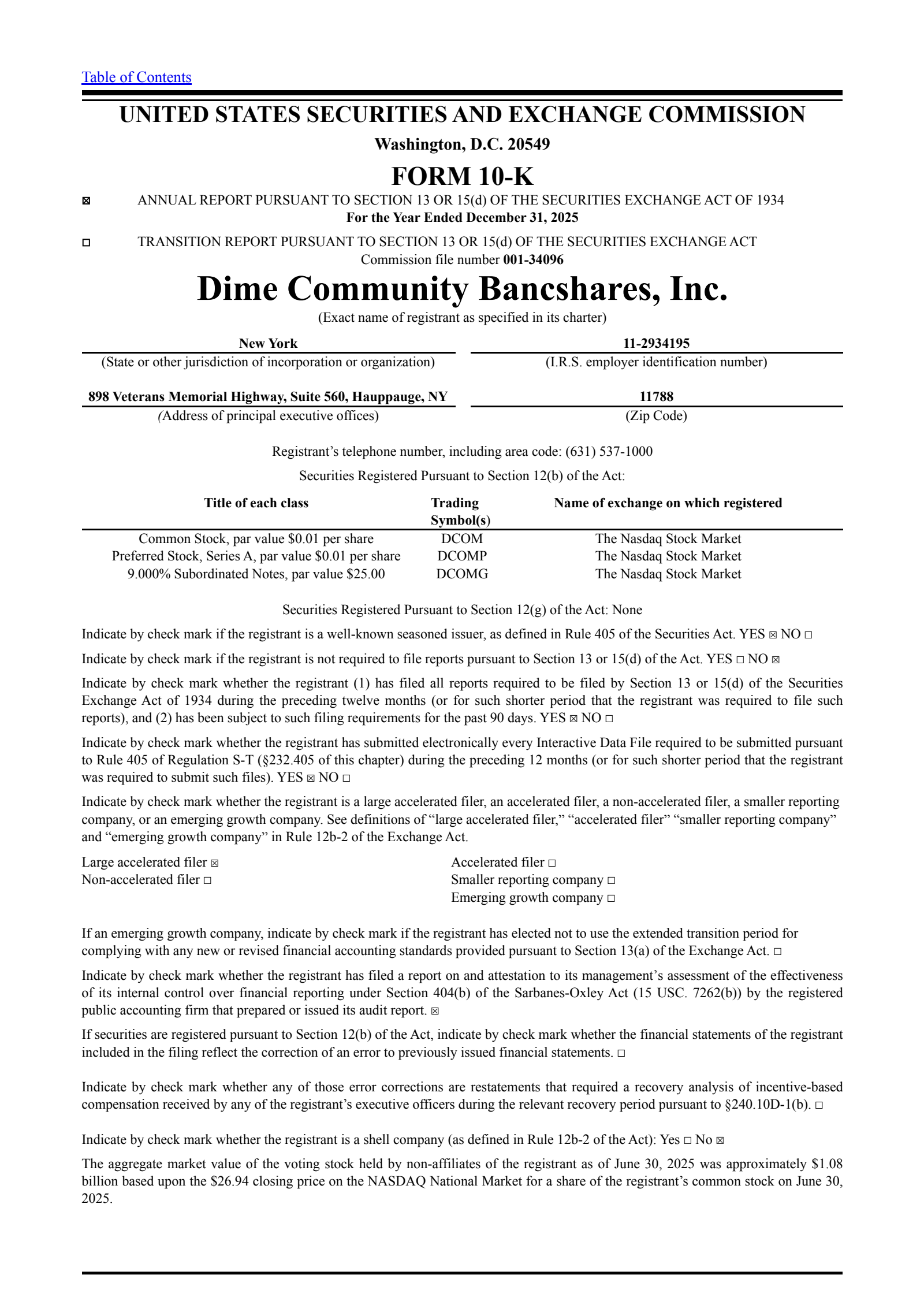 Dime Community Bancshares' Q4 2025 Annual report