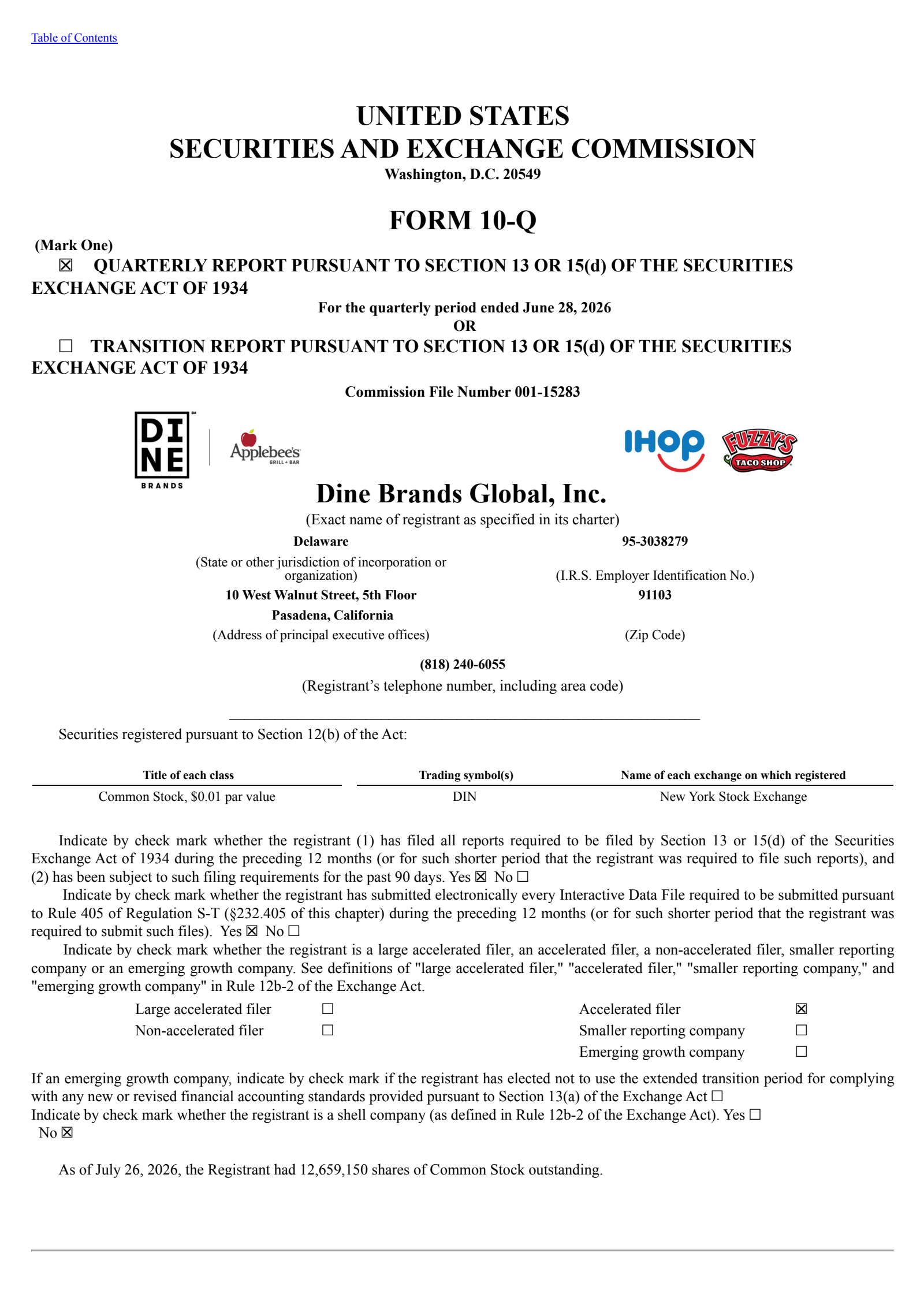 Dine Brands Global's Q2 2026 Quarterly report
