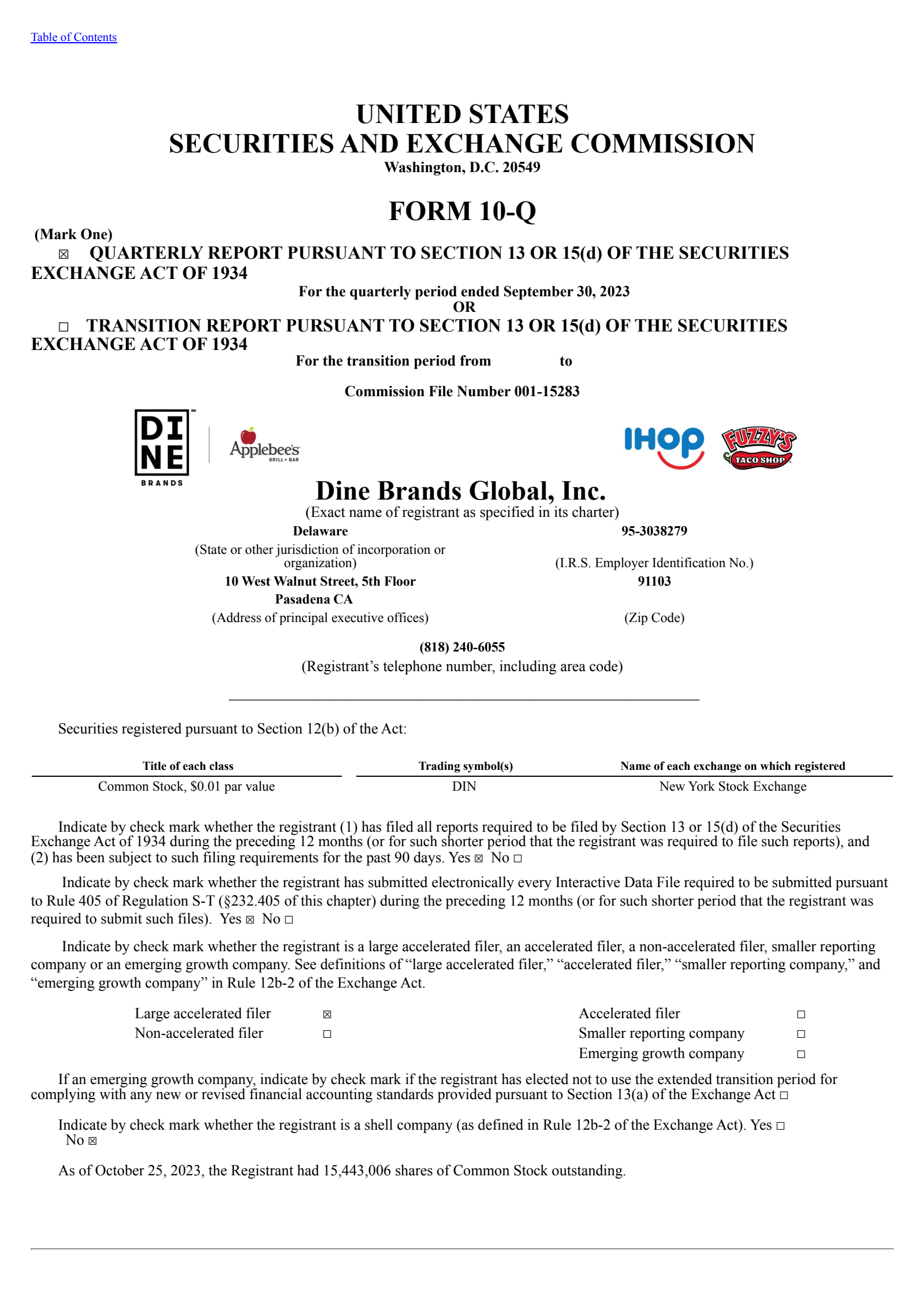 Dine Brands Global's Q3 2023 Quarterly report