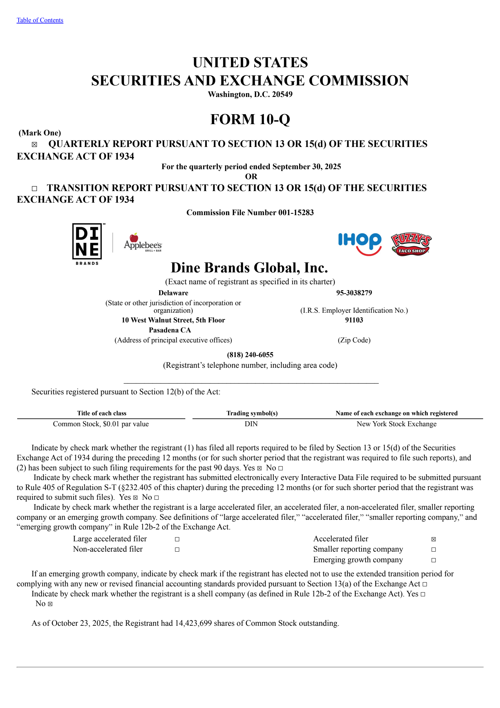 Dine Brands Global's Q3 2025 Quarterly Report