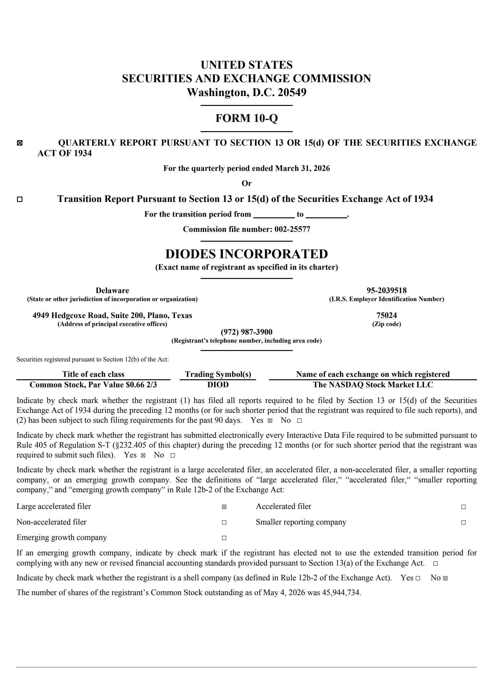 Diodes' Q1 2026 Quarterly report