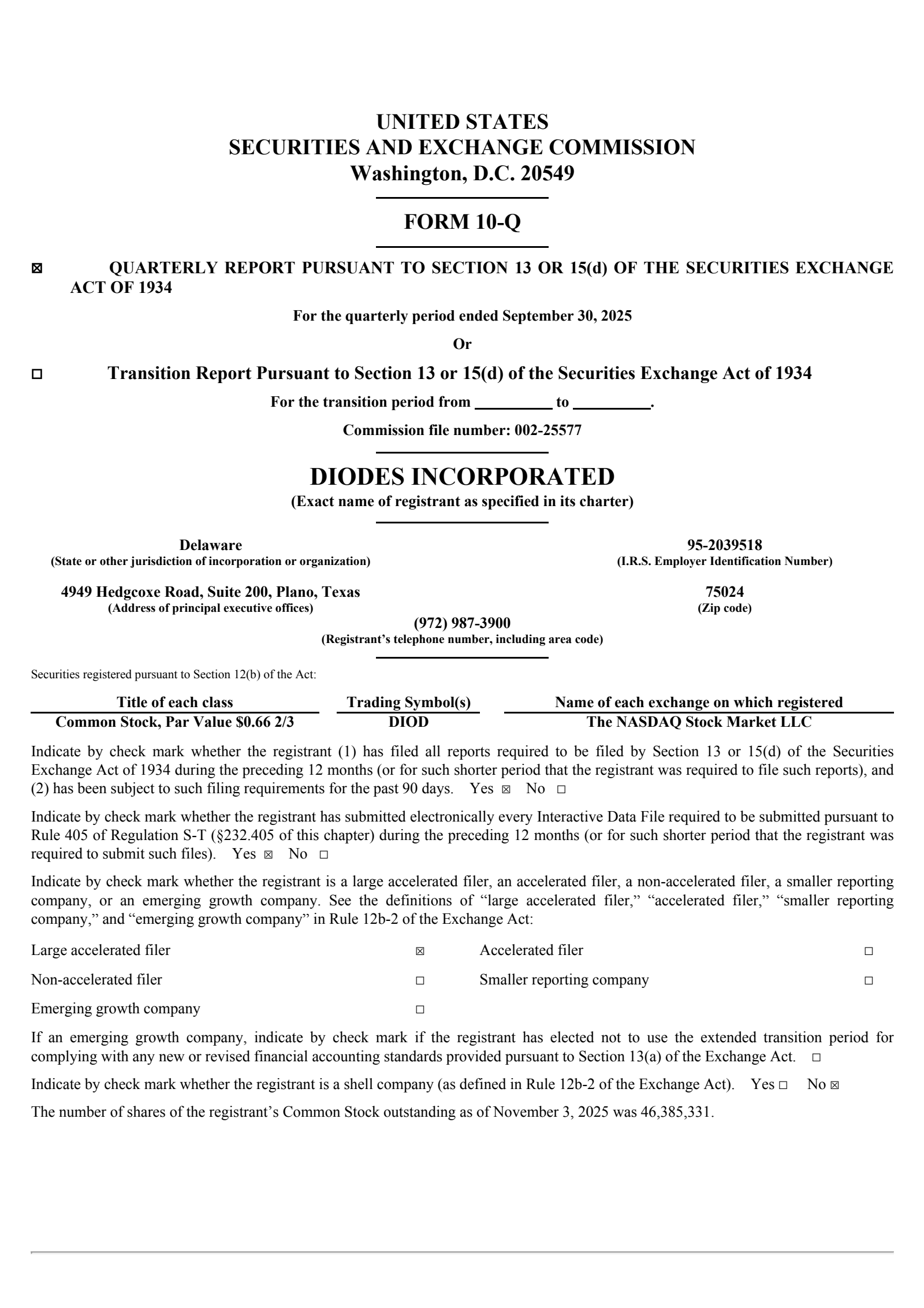 Diodes' Q3 2025 Quarterly Report