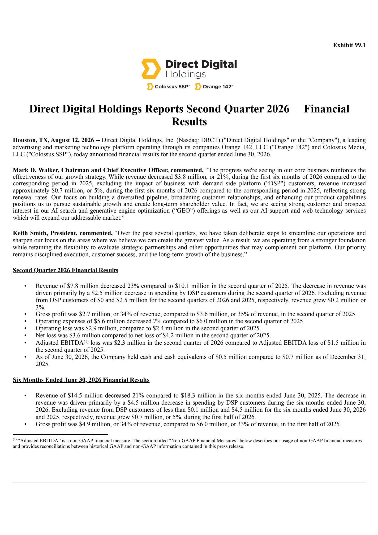 Direct Digital's Q2 2026 Press Release