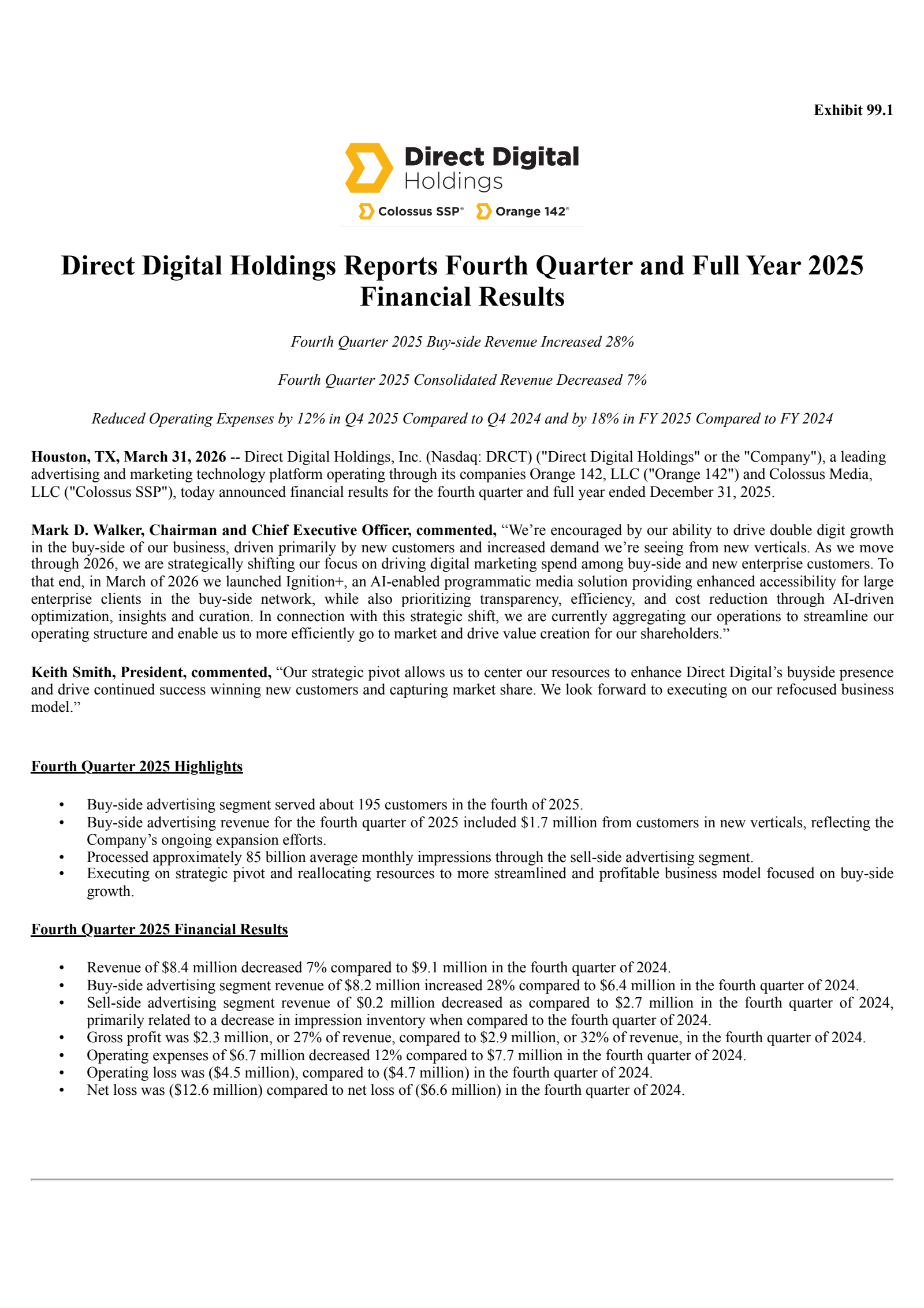 Direct Digital's Q4 2025 Press Release
