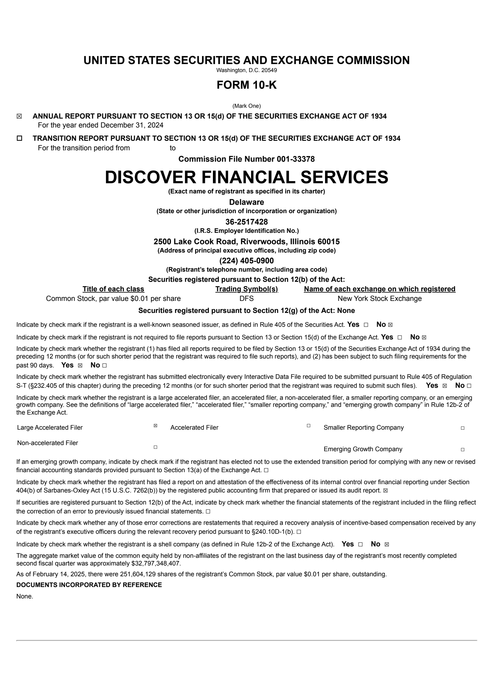 Discover Financial Services' Q4 2024 Annual report