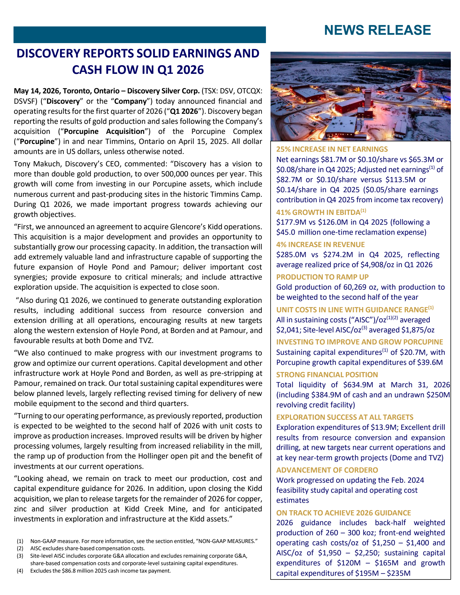 Discovery Silver's Q1 2026 Press Release