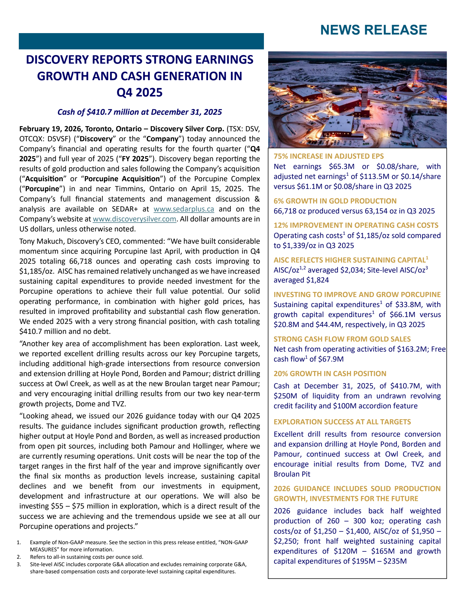 Discovery Silver's Q4 2025 Press Release