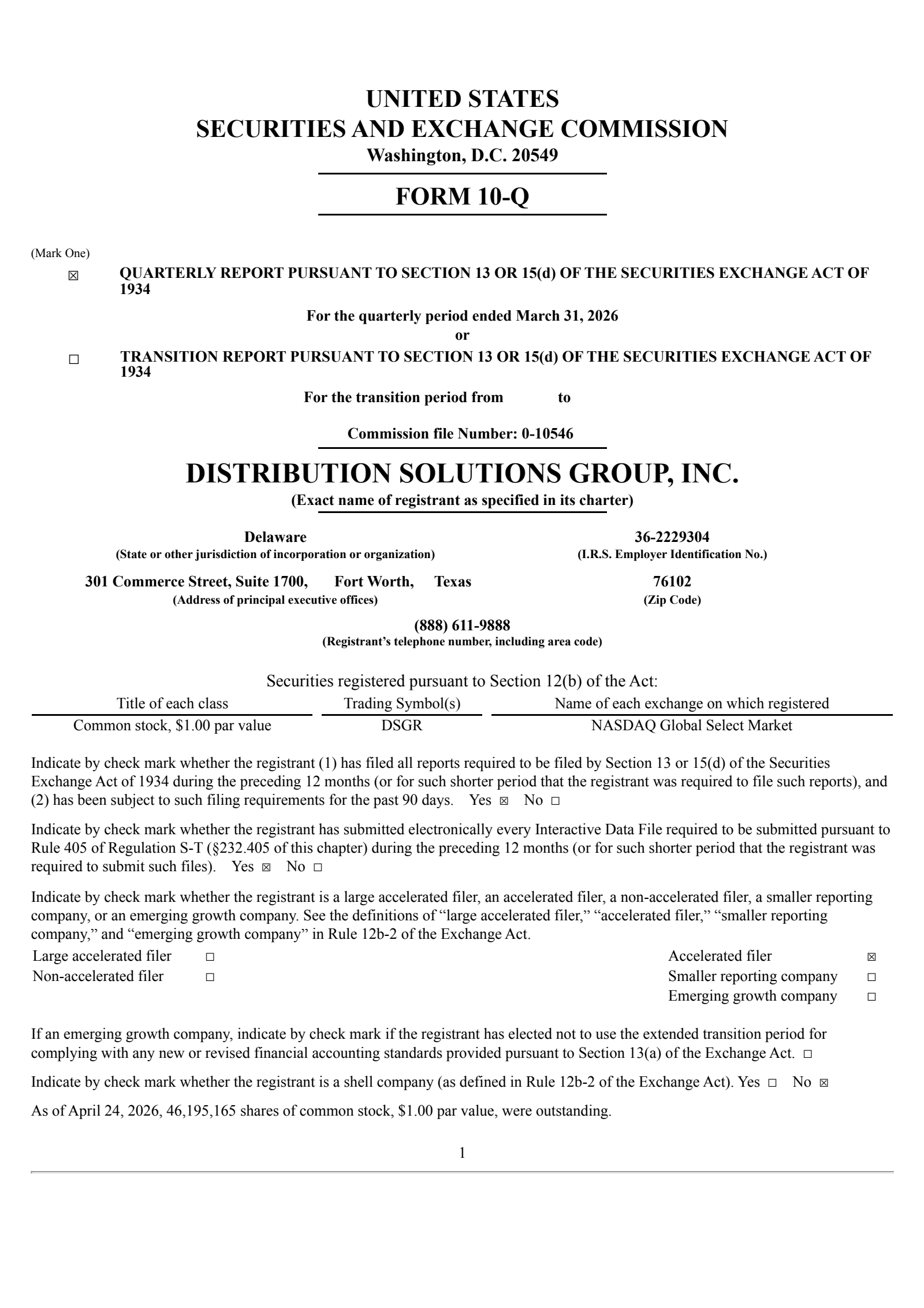 Distribution Solutions Group's Q1 2026 Quarterly report