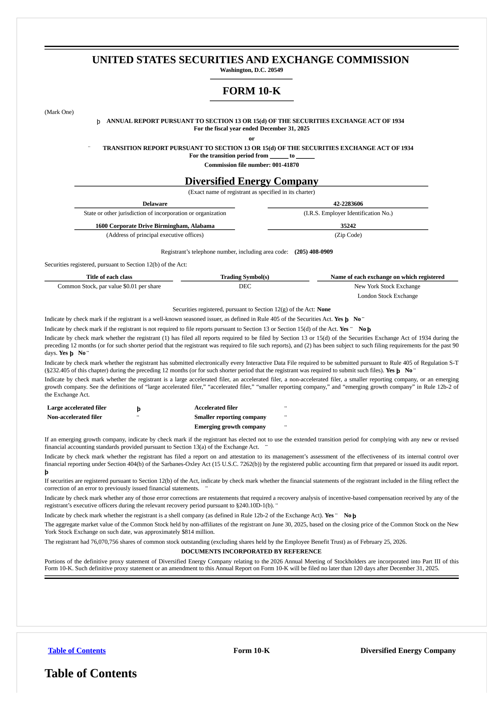 Diversified Energy's H2 2025 Annual report