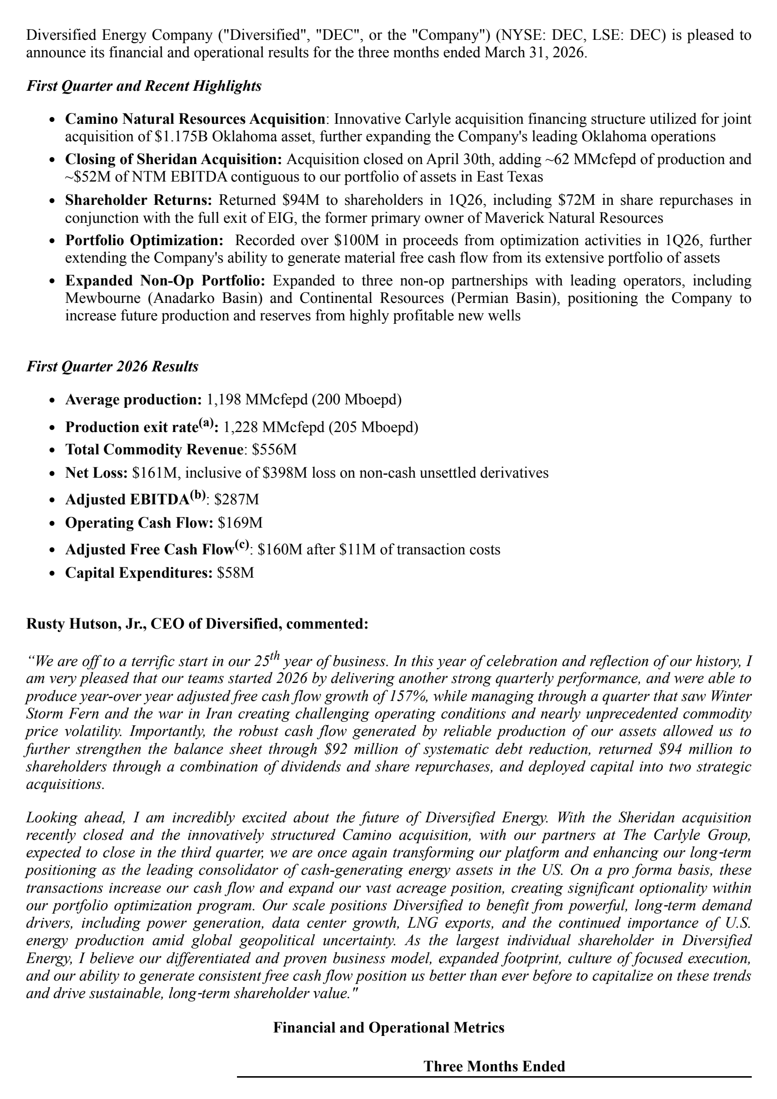 Diversified Energy's Q1 2026 Interim report
