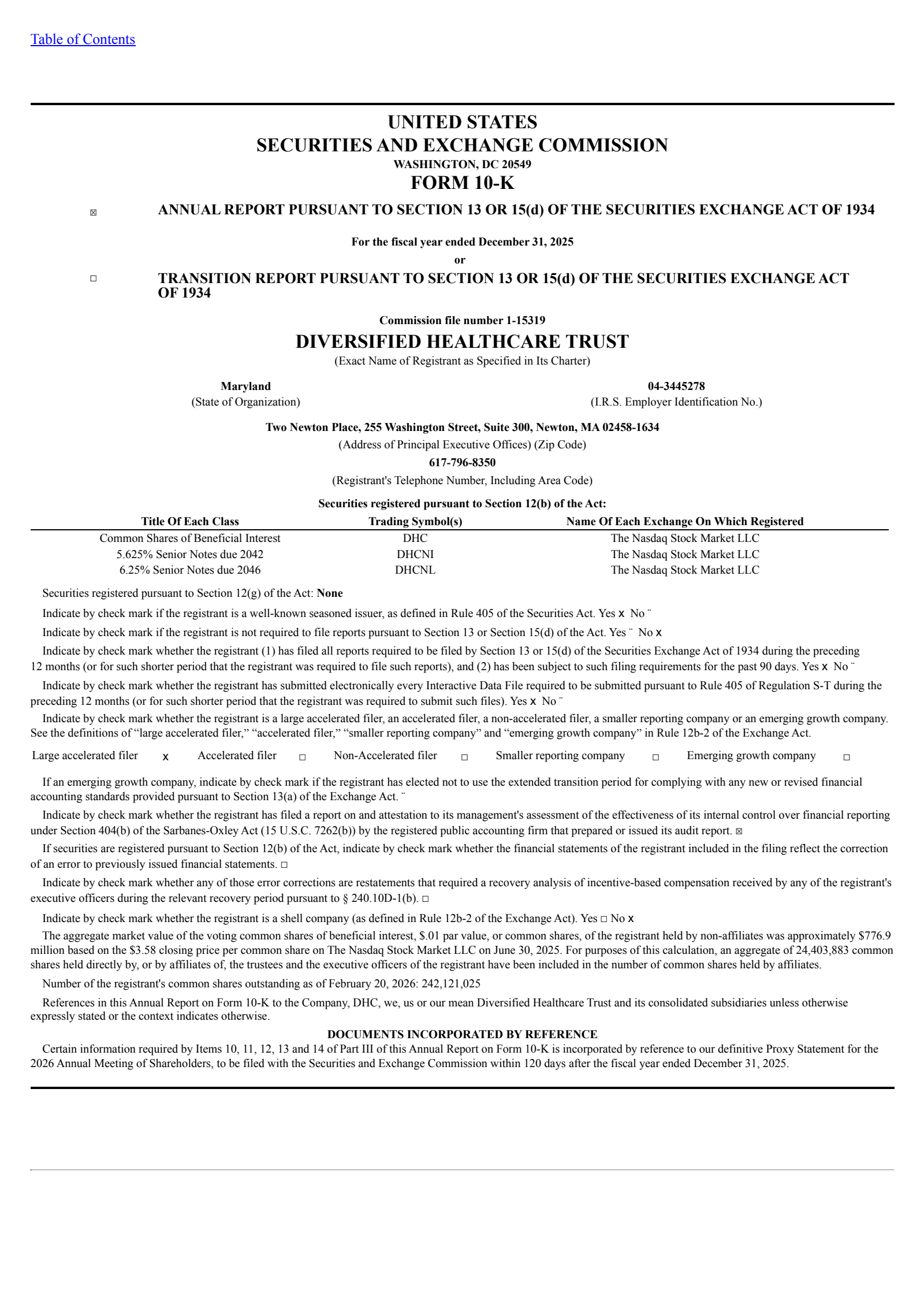 Diversified Healthcare Trust's Q4 2025 Annual report