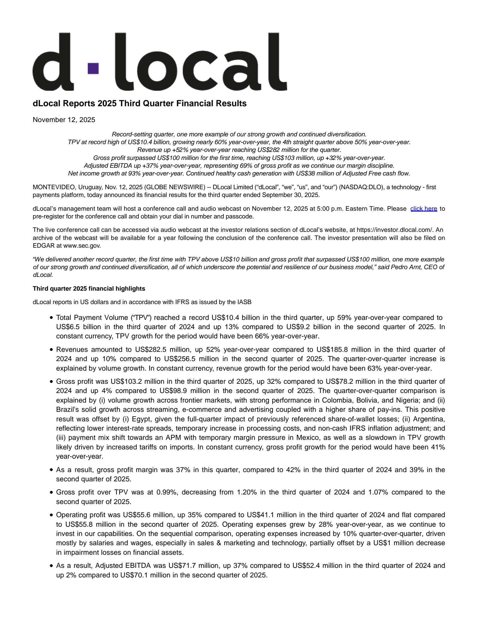 DLocal's Q3 2025 Earnings Release