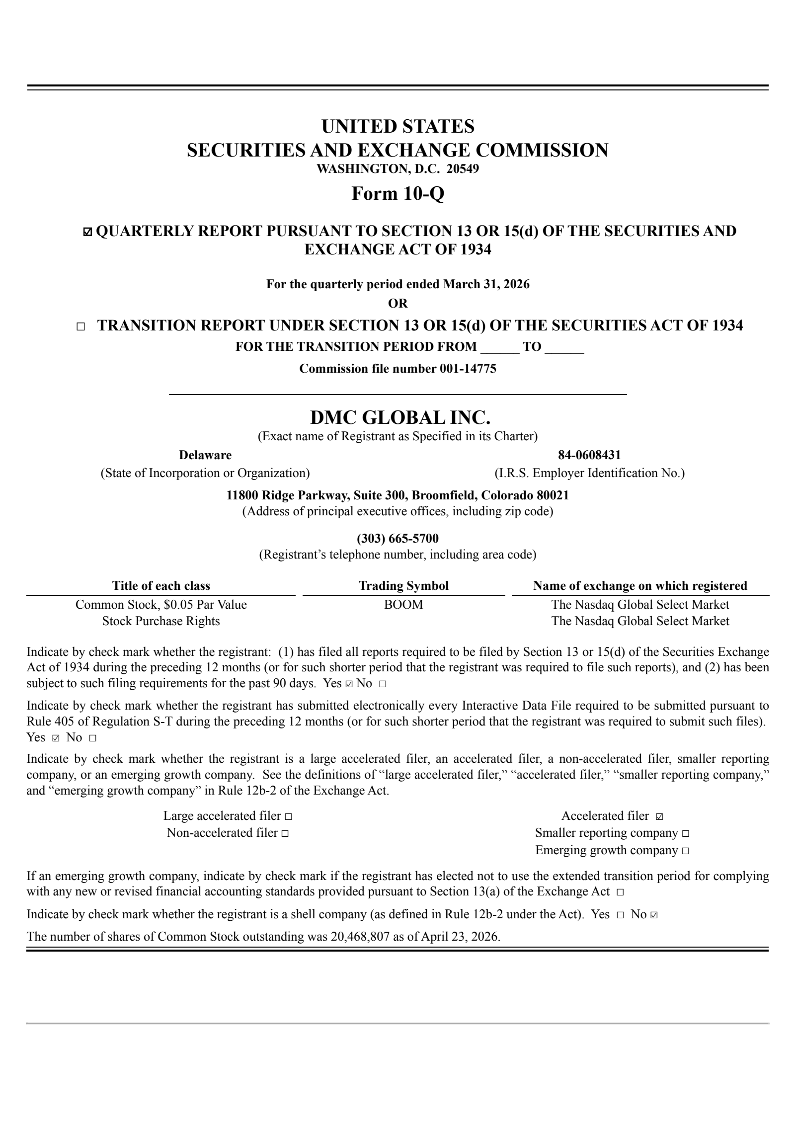 DMC Global's Q1 2026 Quarterly report