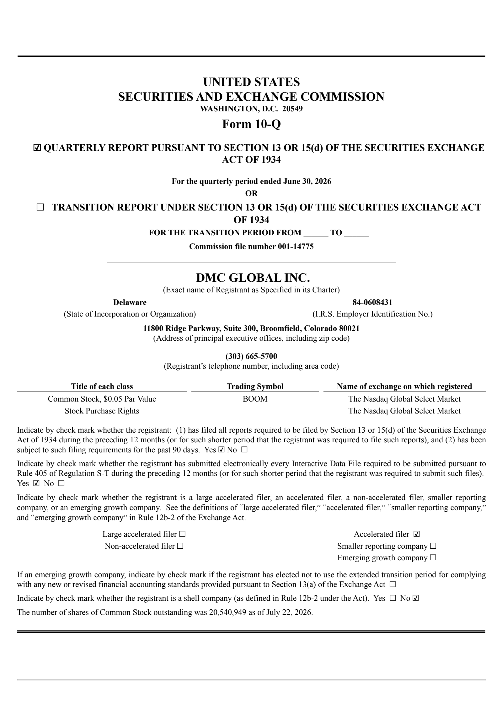 DMC Global's Q2 2026 Quarterly report
