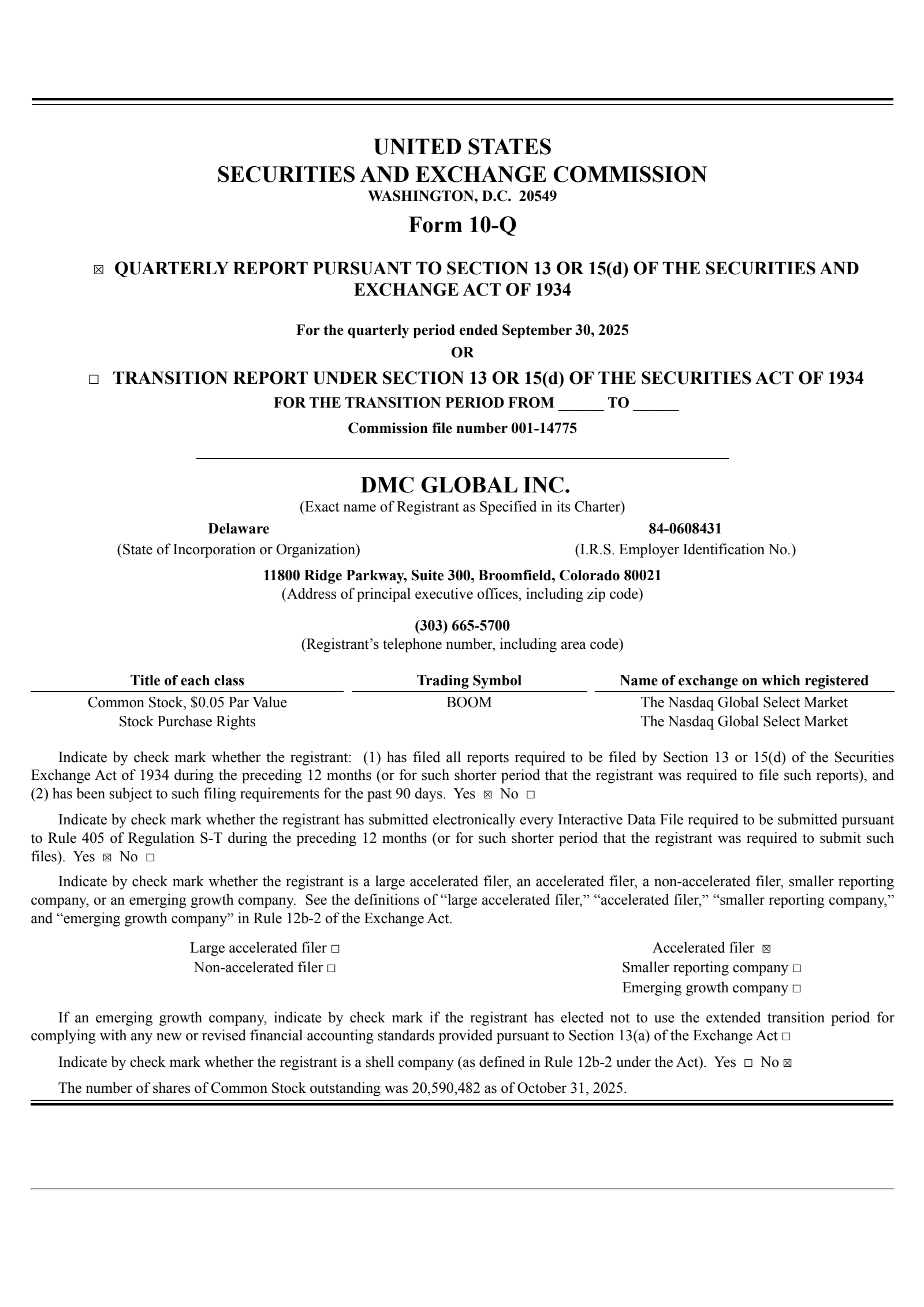 DMC Global's Q3 2025 Quarterly Report
