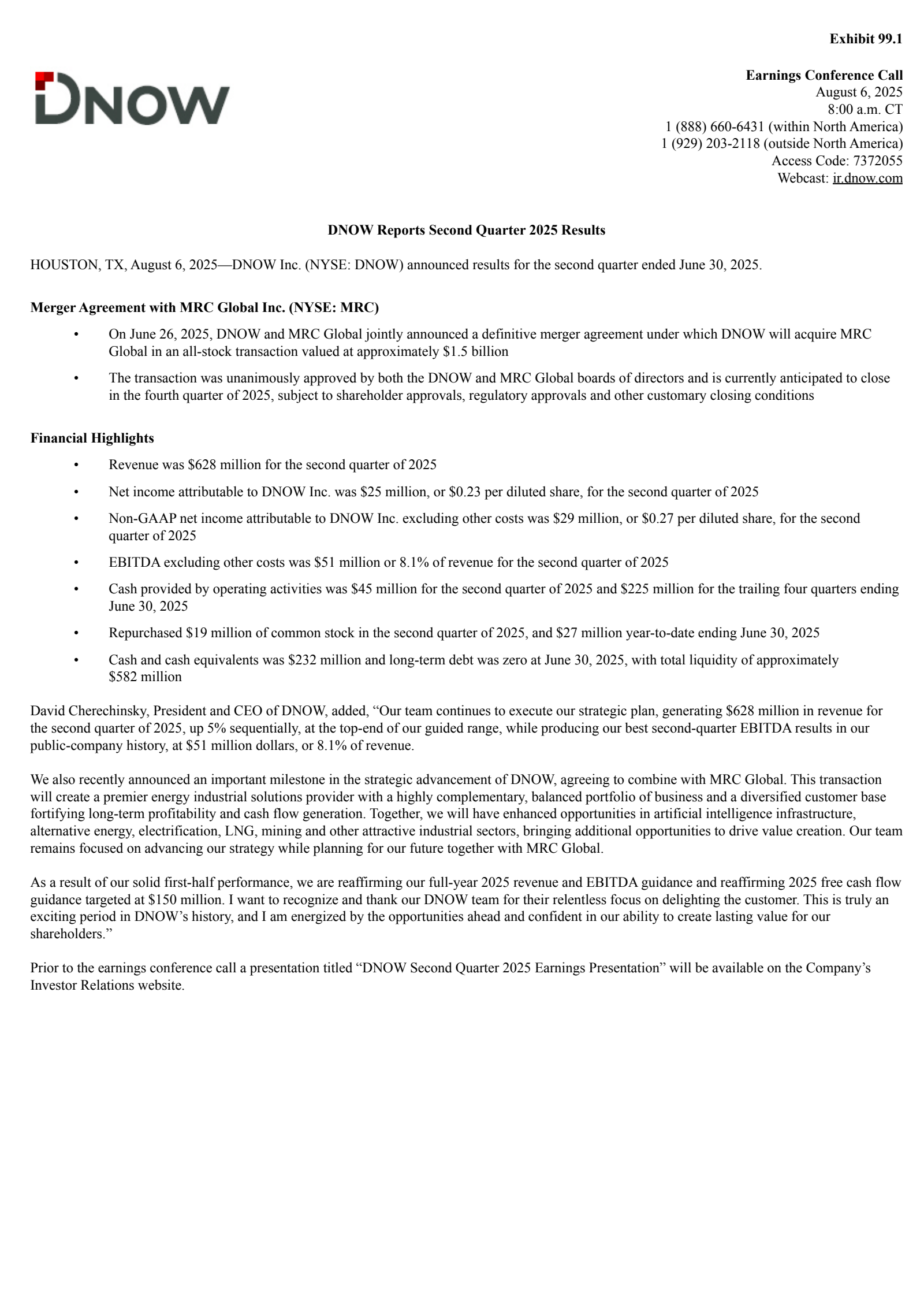 DNOW's Q2 2025 Press Release