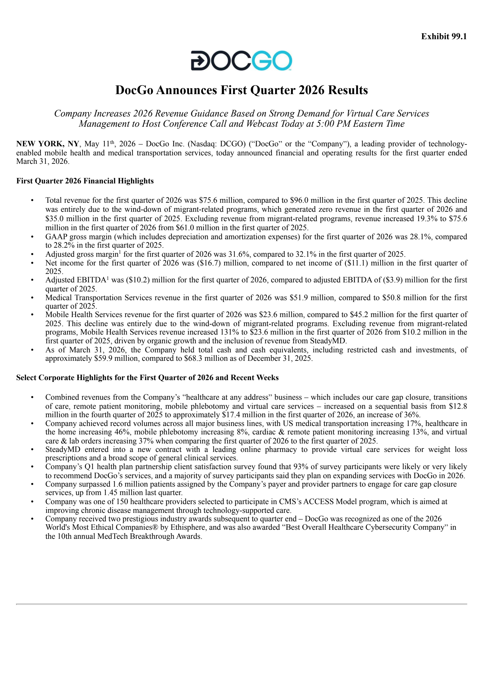 DocGo's Q1 2026 Press Release