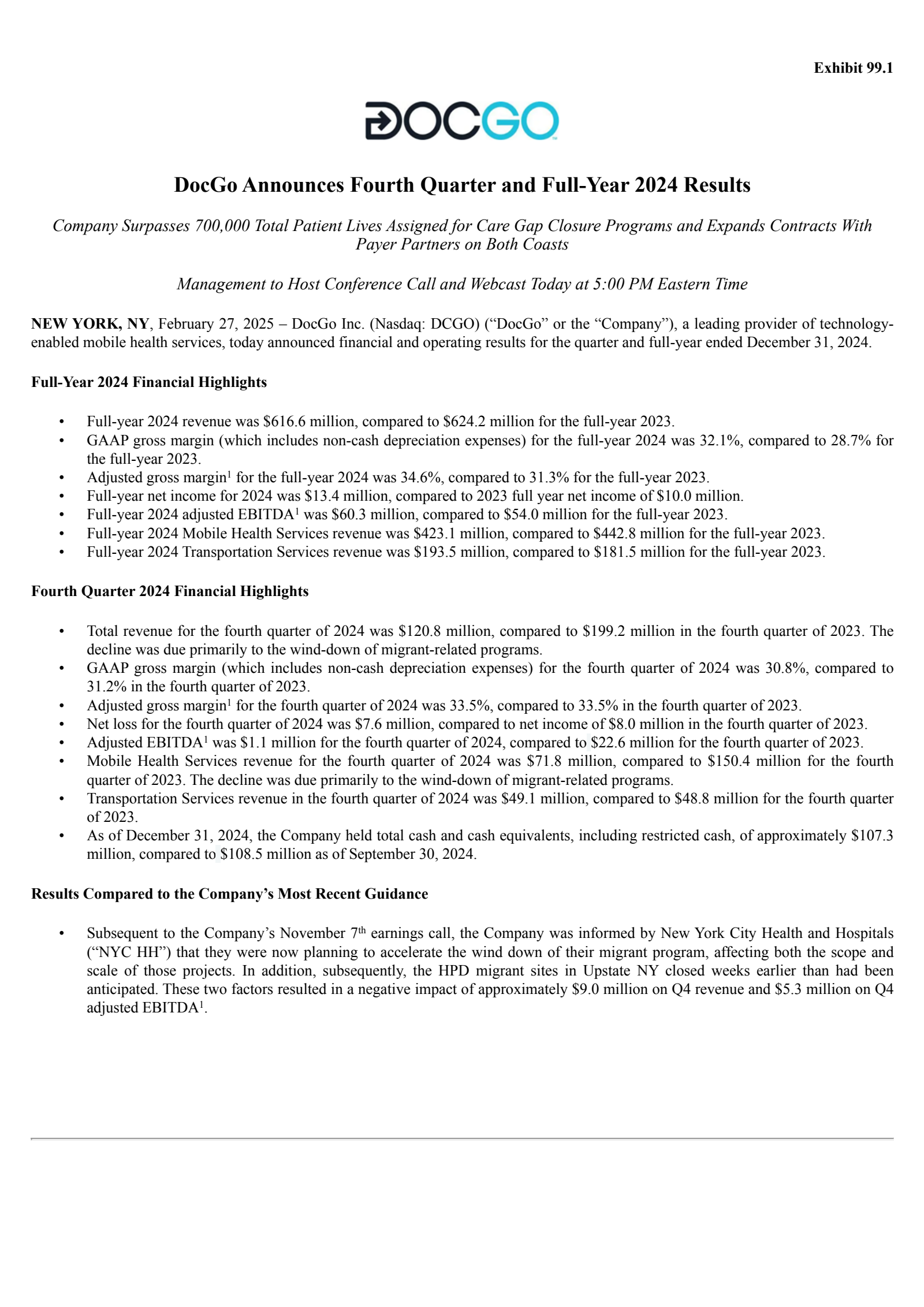 DCGO Q4 2024 Earnings Report on 2/27/2025
