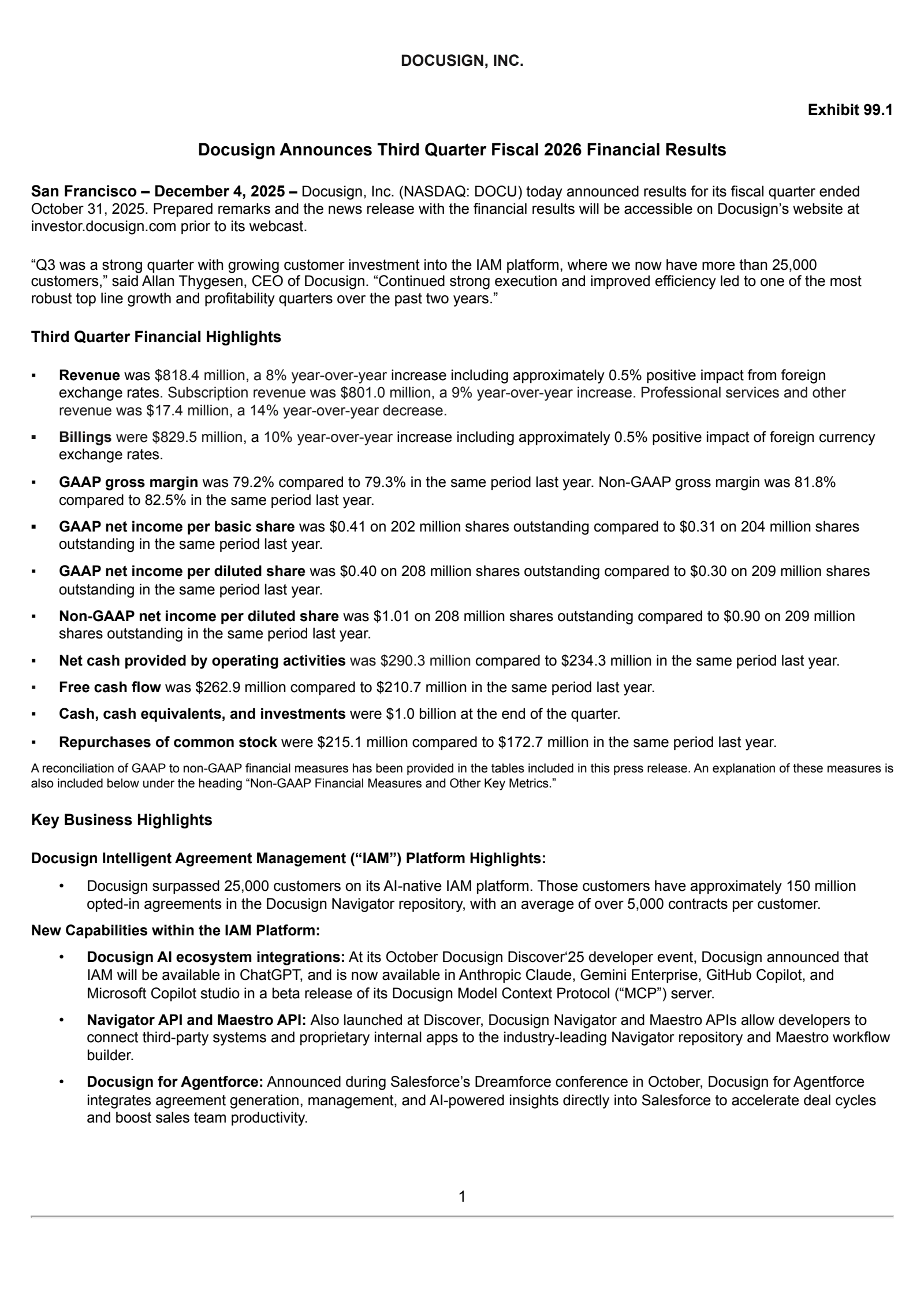 Docusign's Q3 2026 Earnings Release