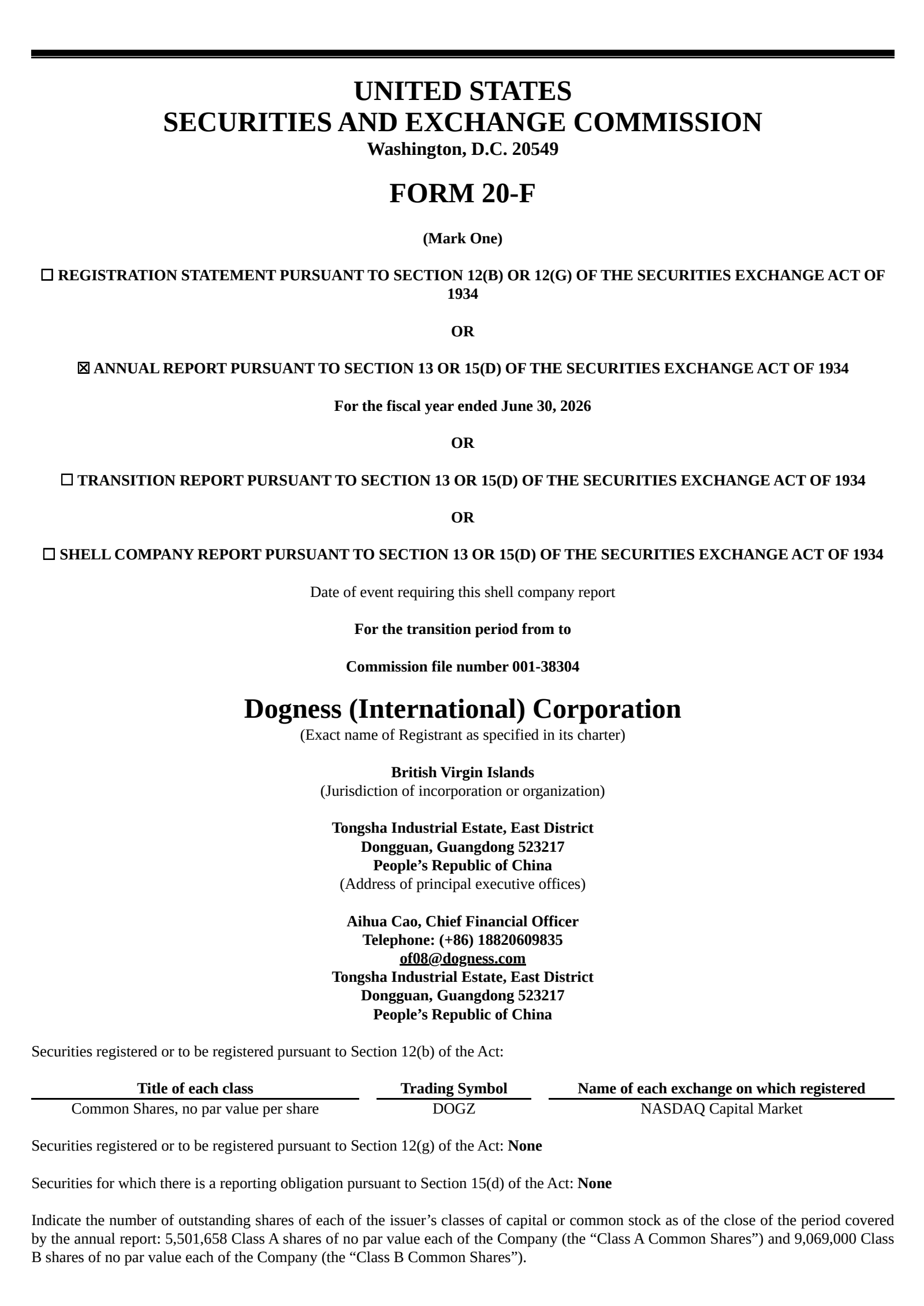Dogness (International)'s Q4 2026 Annual report