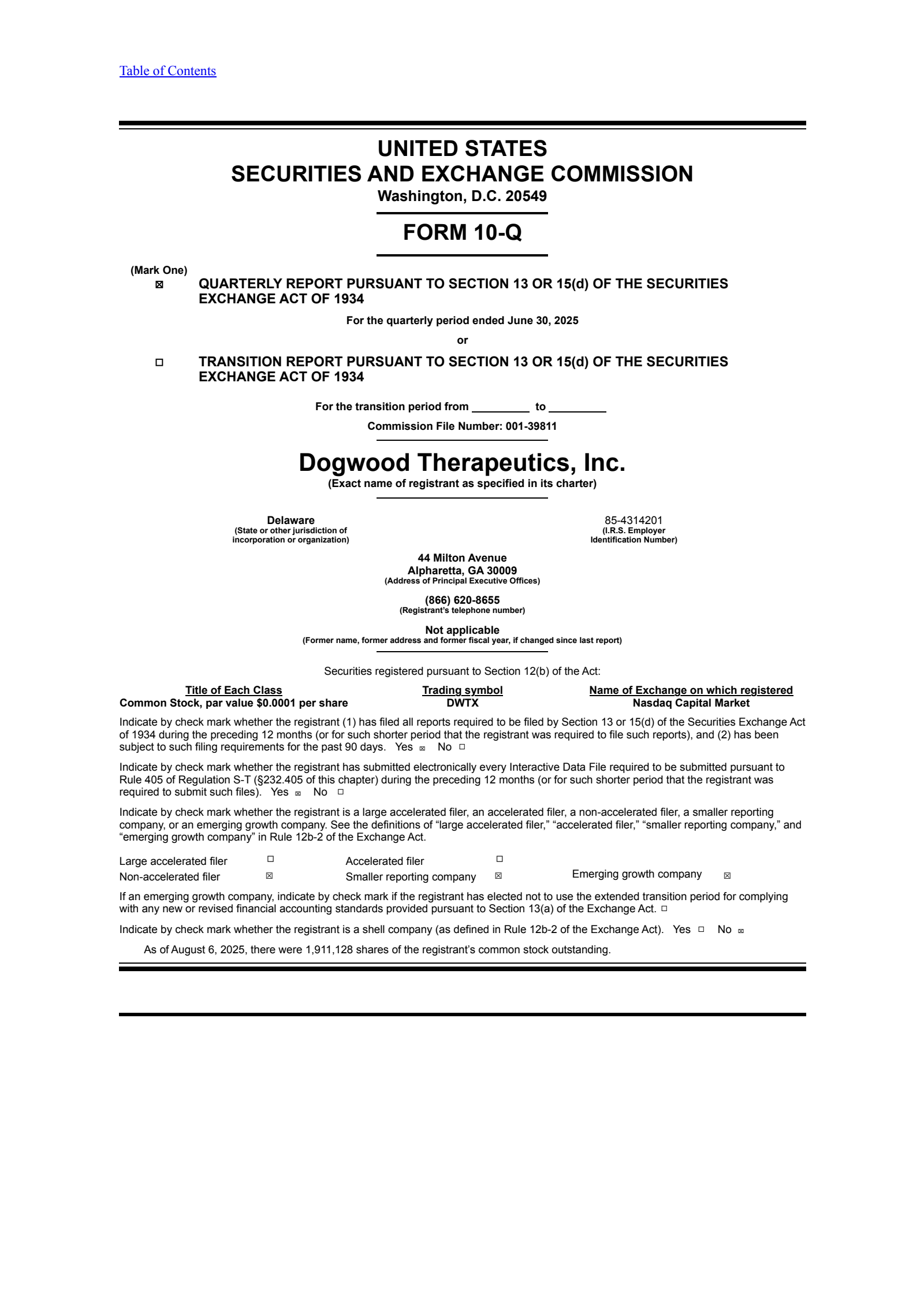 Dogwood Therapeutics' Q2 2025 Quarterly report