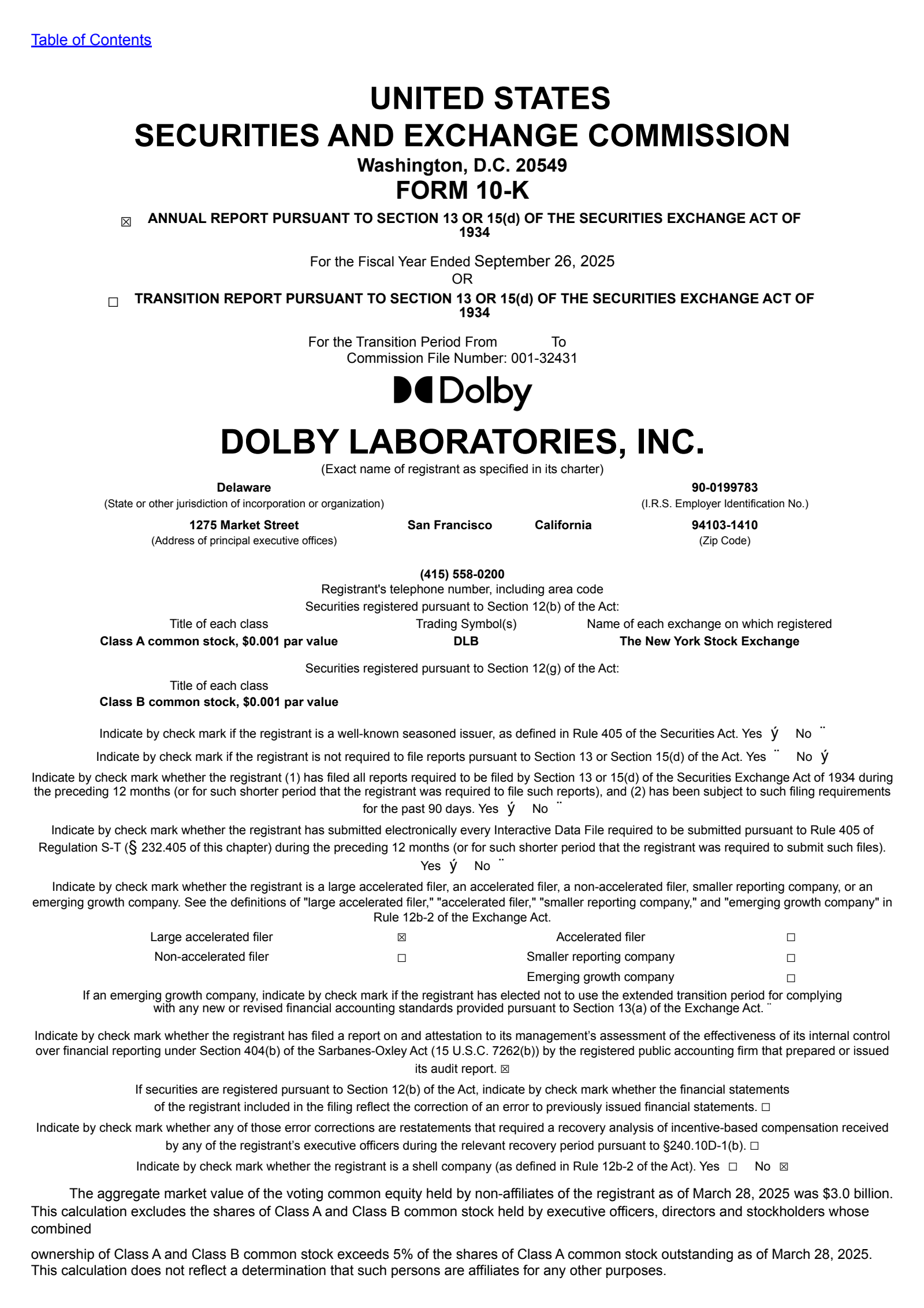 Dolby Laboratories' Q4 2025 Annual Report