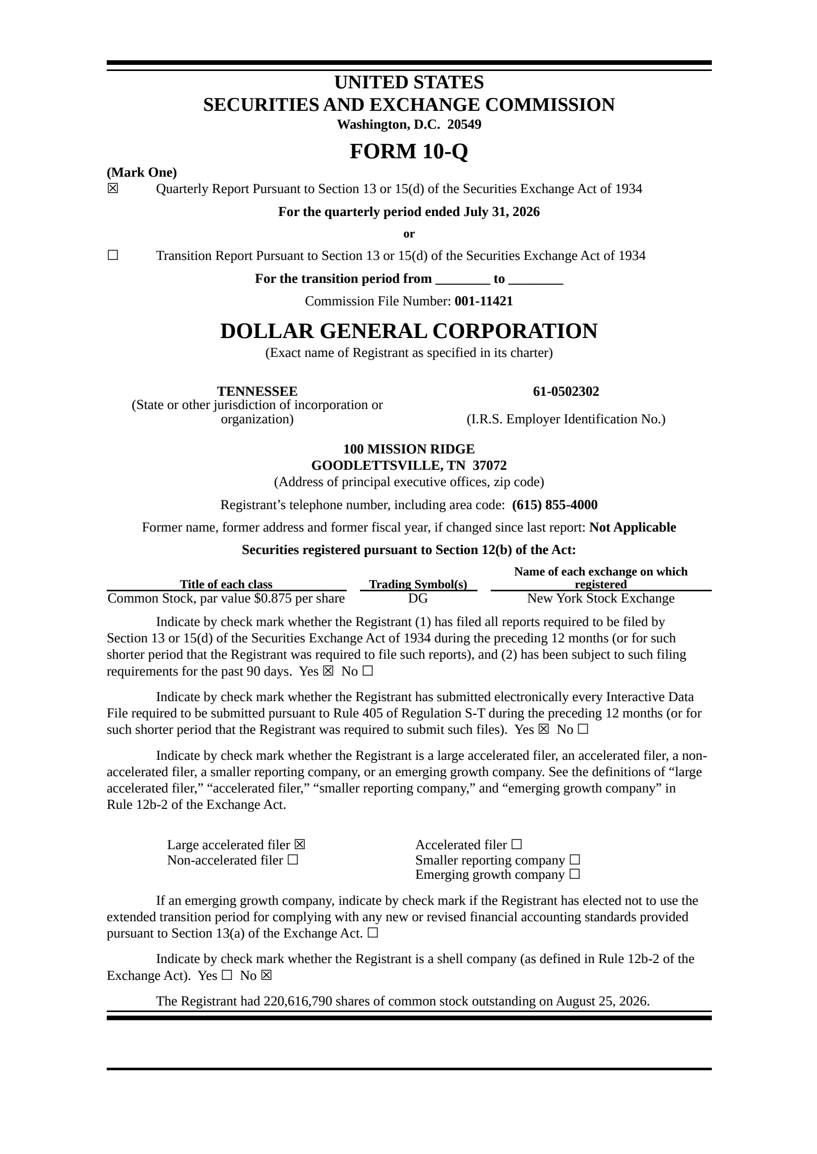 Dollar General's Q2 2026 Quarterly report