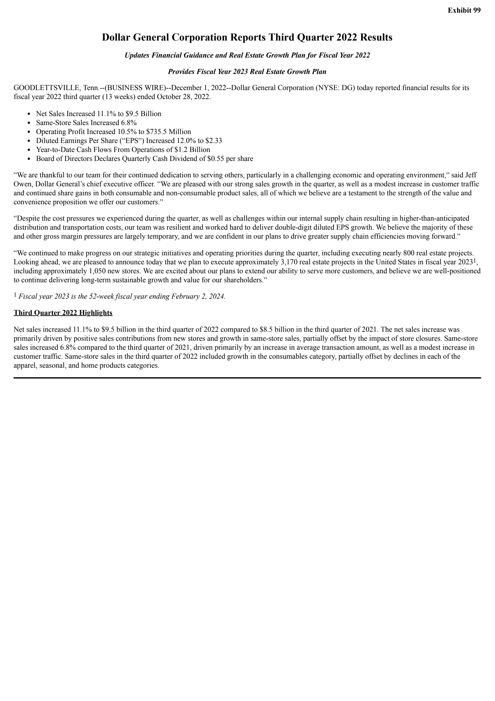 Dollar General's Q3 2023 Earnings Release