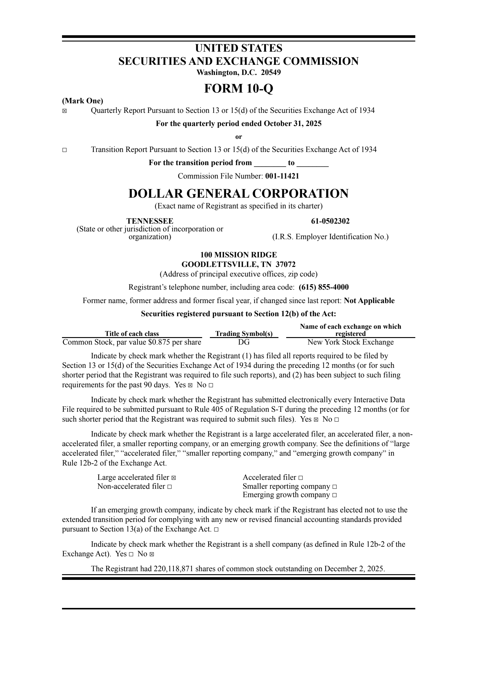 Dollar General's Q3 2026 Quarterly Report