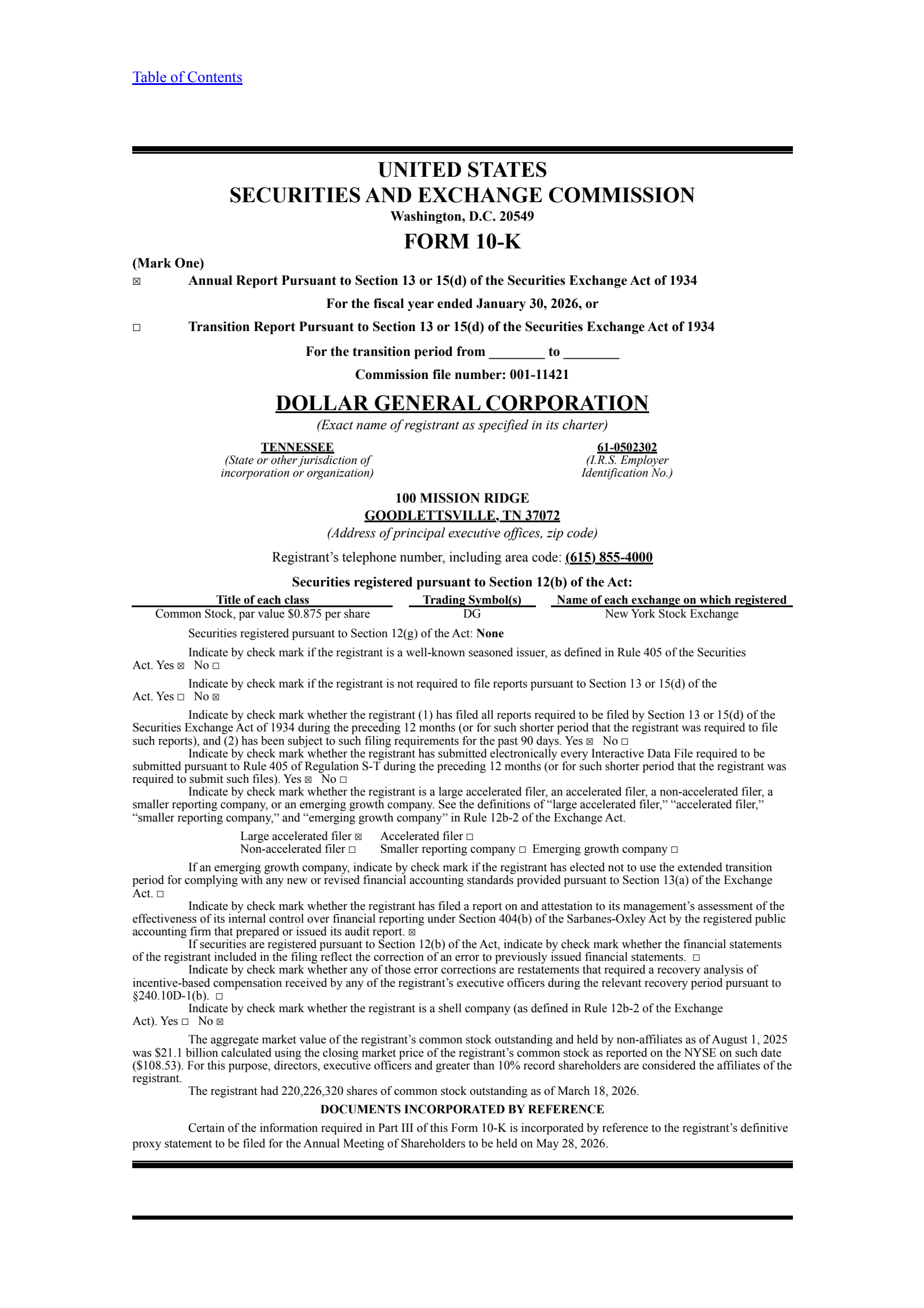 Dollar General's Q4 2026 Annual report
