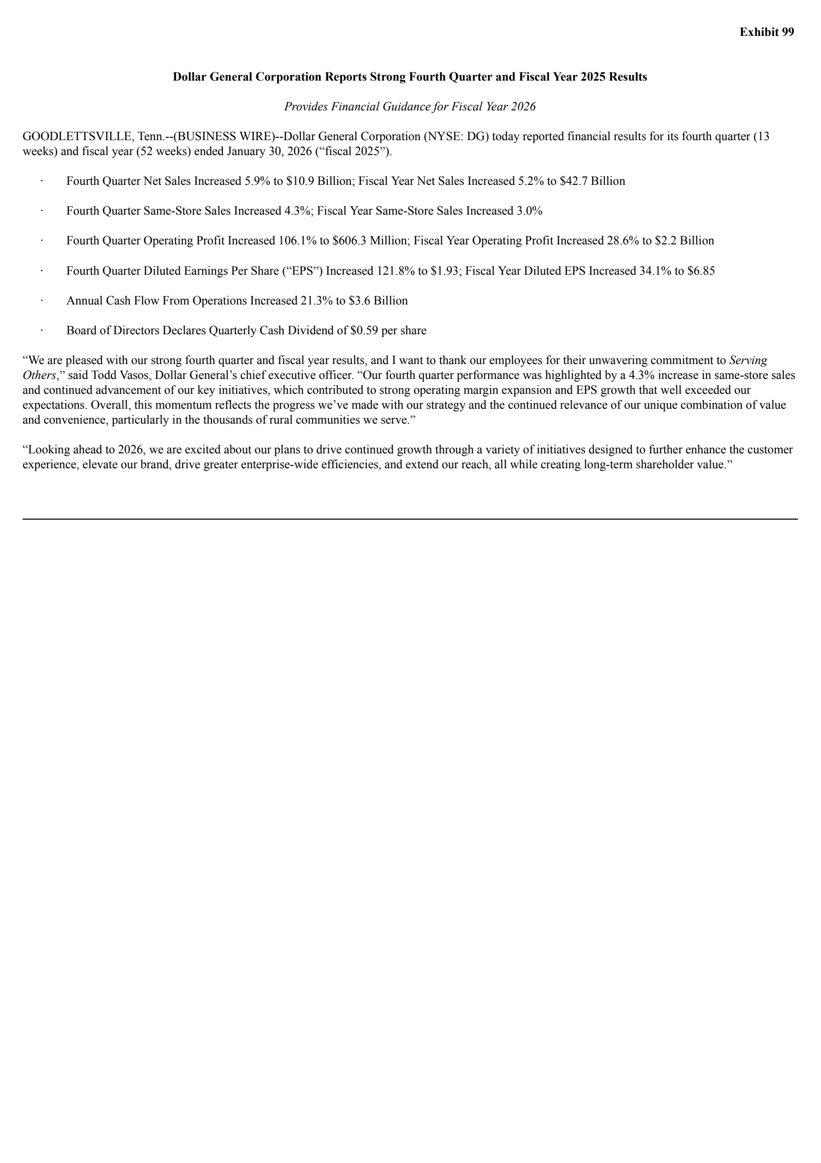 Dollar General's Q4 2026 Press Release