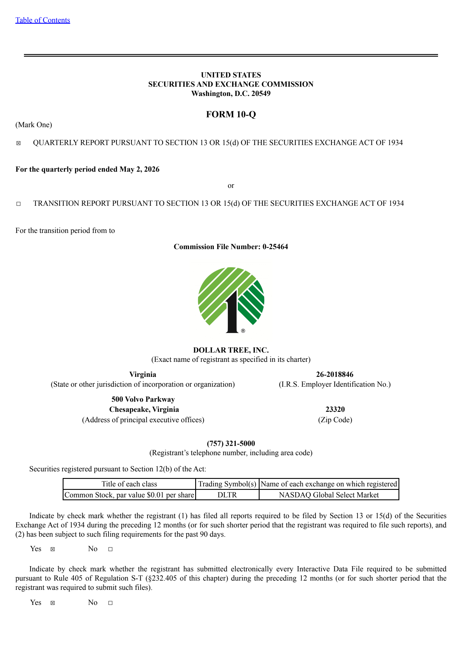 Dollar Tree's Q1 2026 Quarterly report